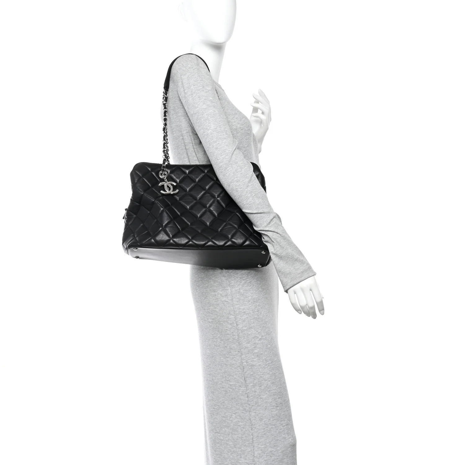 Lambskin Quilted Chic and Soft Shopping Tote Black - Image 2