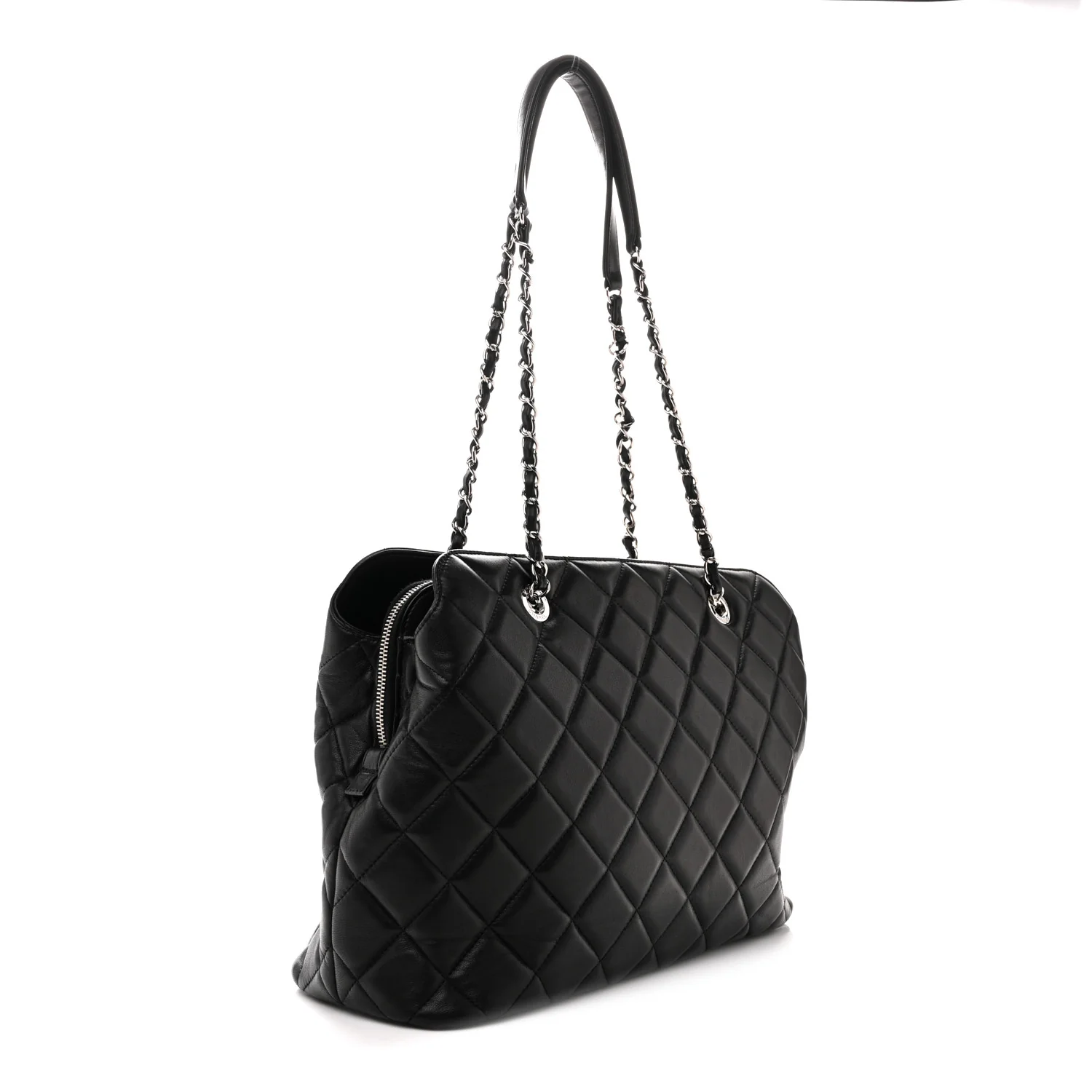 Lambskin Quilted Chic and Soft Shopping Tote Black - Image 3