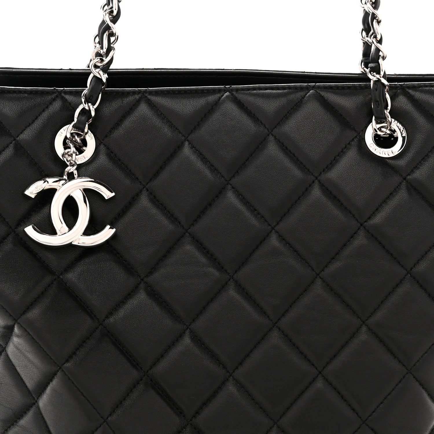 Lambskin Quilted Chic and Soft Shopping Tote Black - Image 8