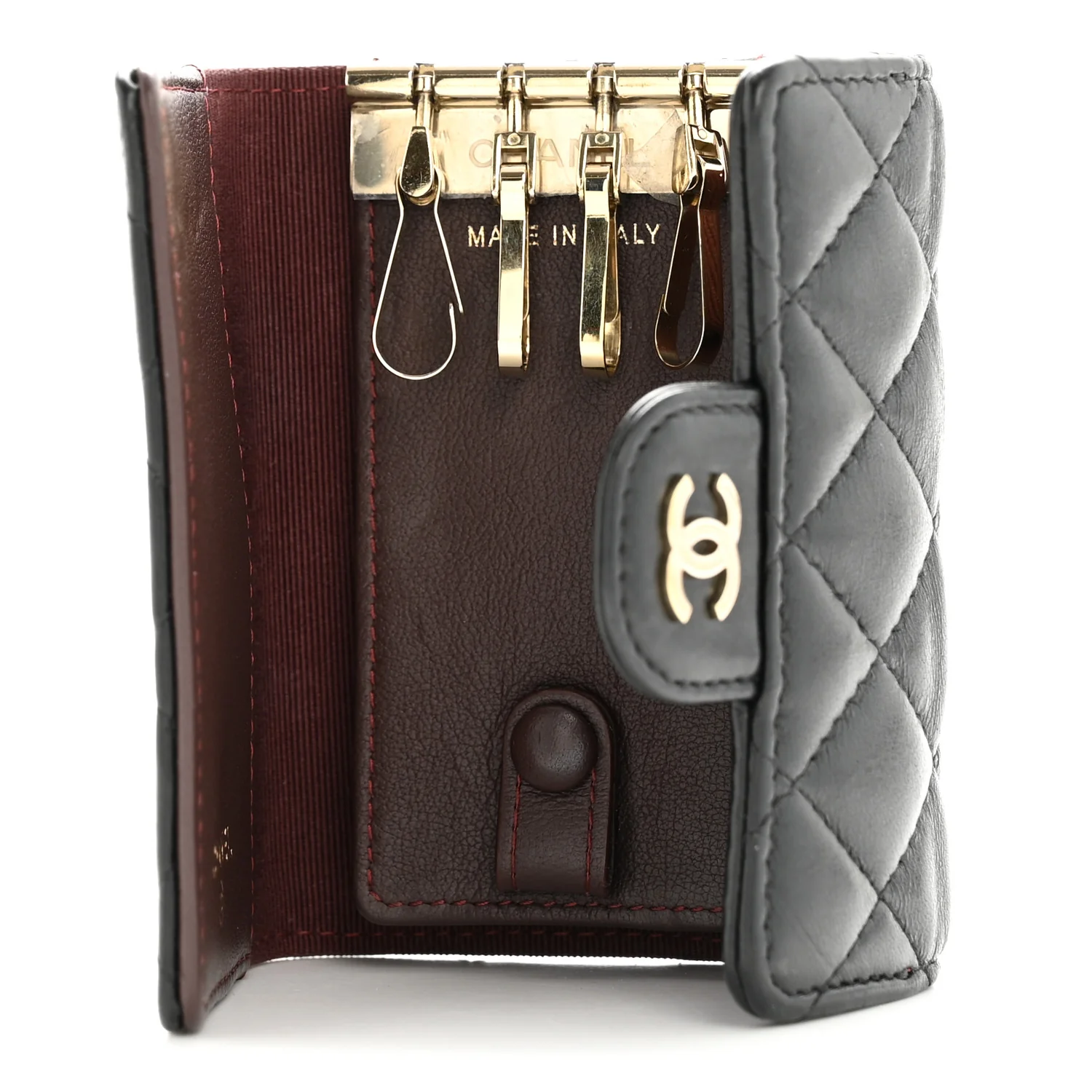 Lambskin Quilted Classic 4 Key Holder Wallet Black - Image 5