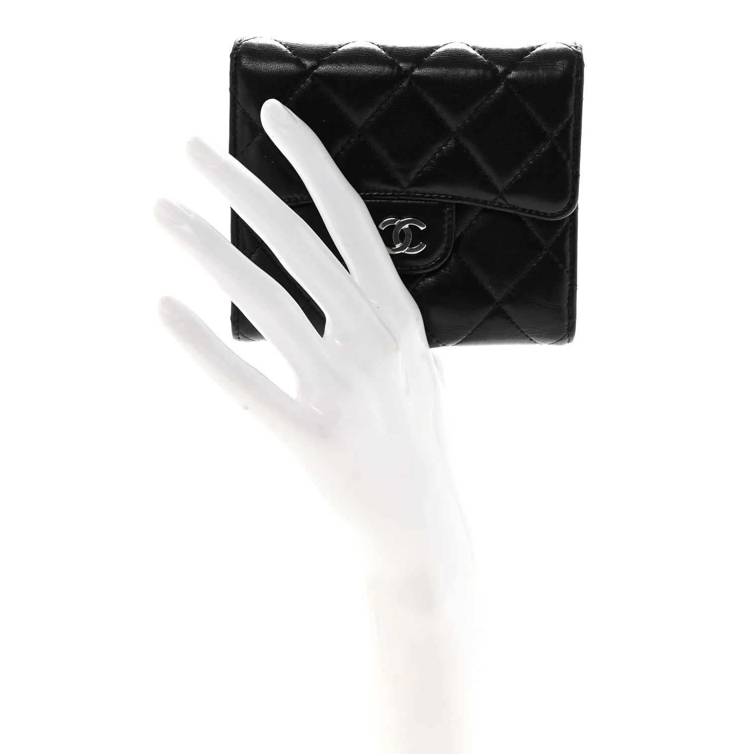 Lambskin Quilted Compact Flap Wallet Black - Image 2