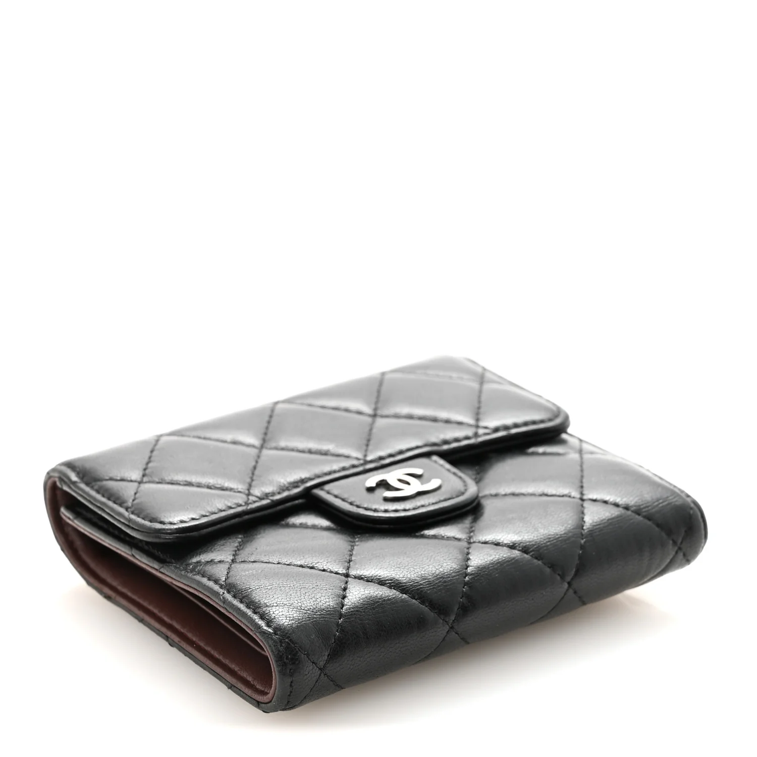 Lambskin Quilted Compact Flap Wallet Black - Image 4