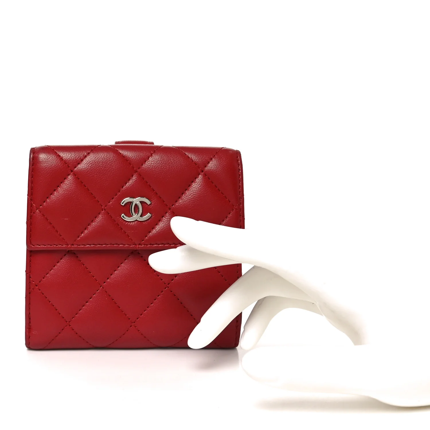 Lambskin Quilted Compact French Flap Wallet Red - Image 2