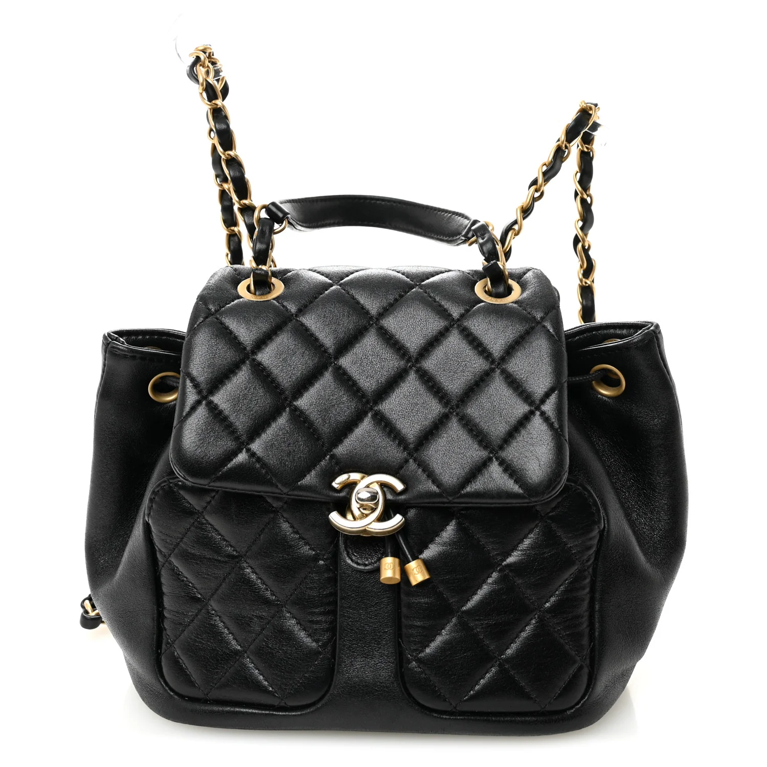 Lambskin Quilted Daily Friend Drawstring Backpack Black