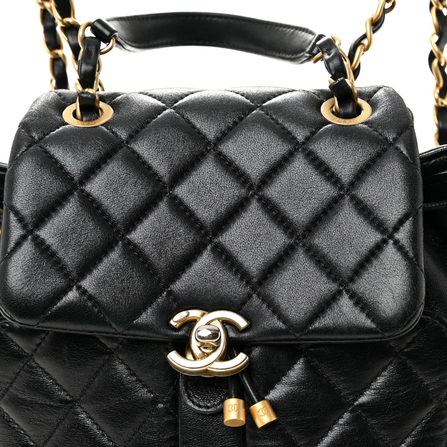 Lambskin Quilted Daily Friend Drawstring Backpack Black - Image 8