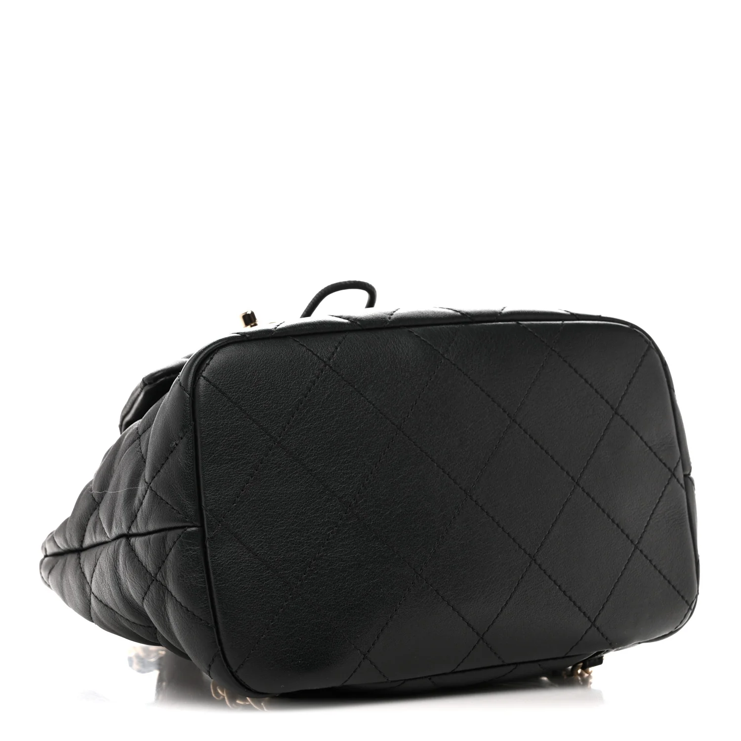 Lambskin Quilted Double Pocket Drawstring Backpack Black - Image 4