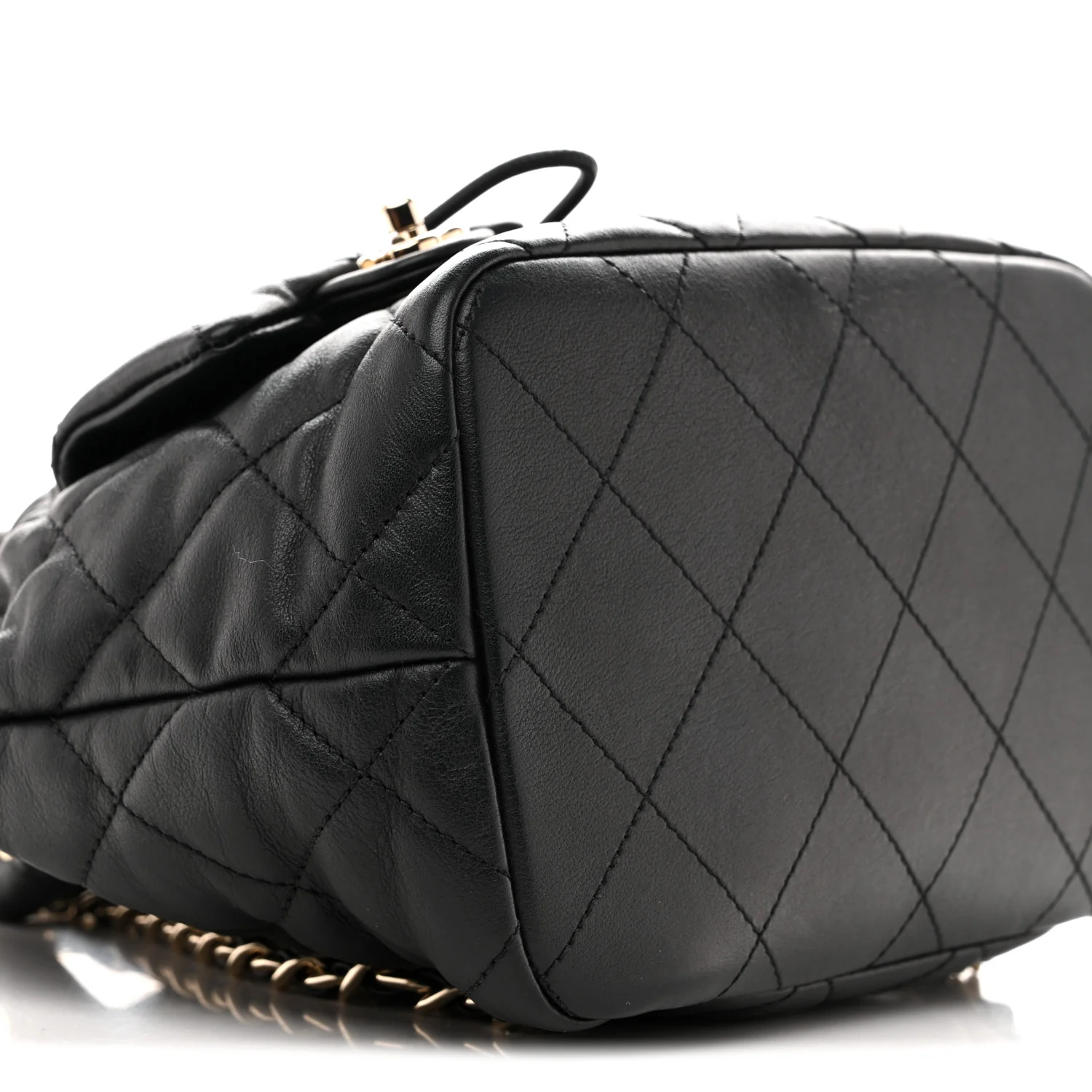 Lambskin Quilted Double Pocket Drawstring Backpack Black - Image 9