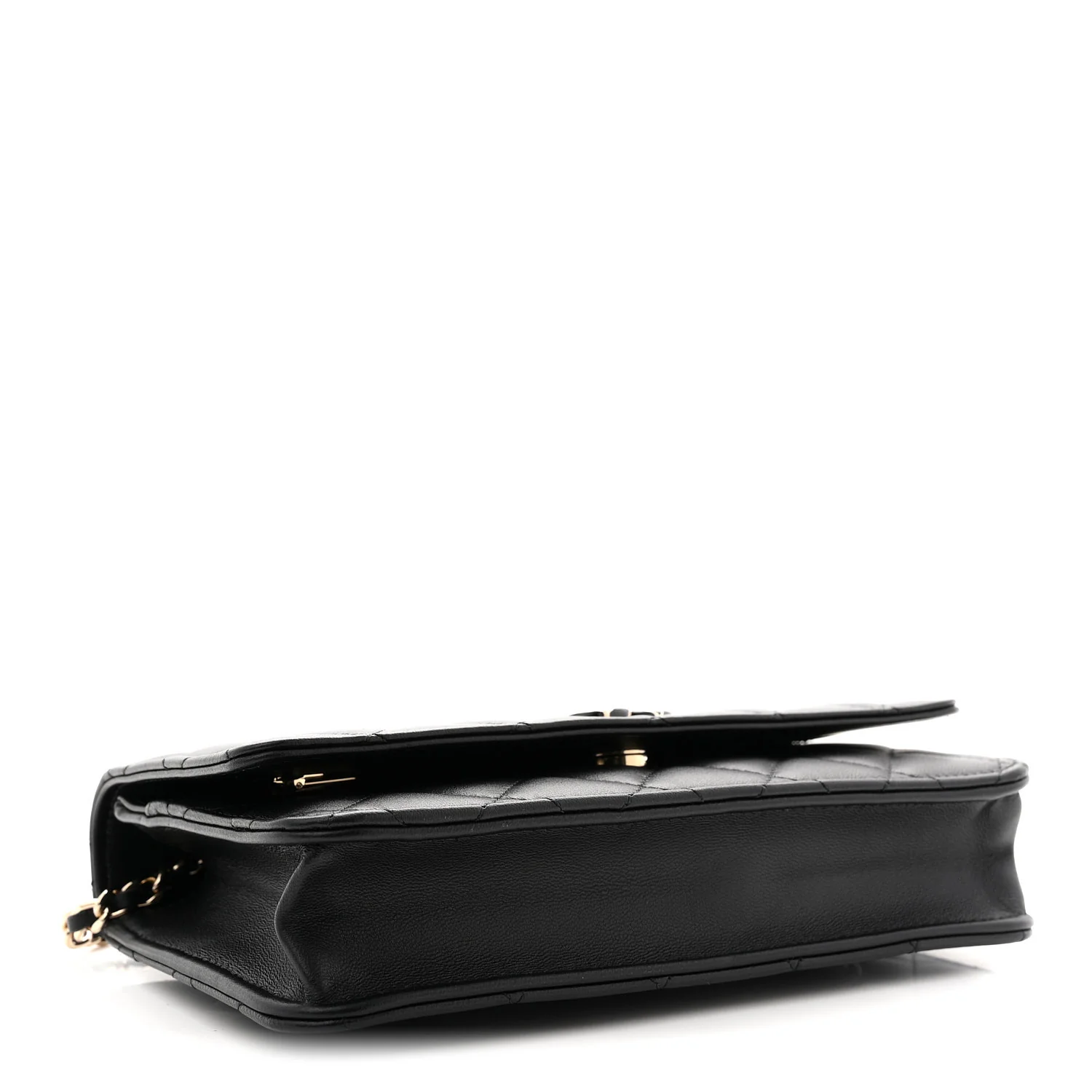 Lambskin Quilted Enamel CC Wallet On Chain WOC Black - Image 4
