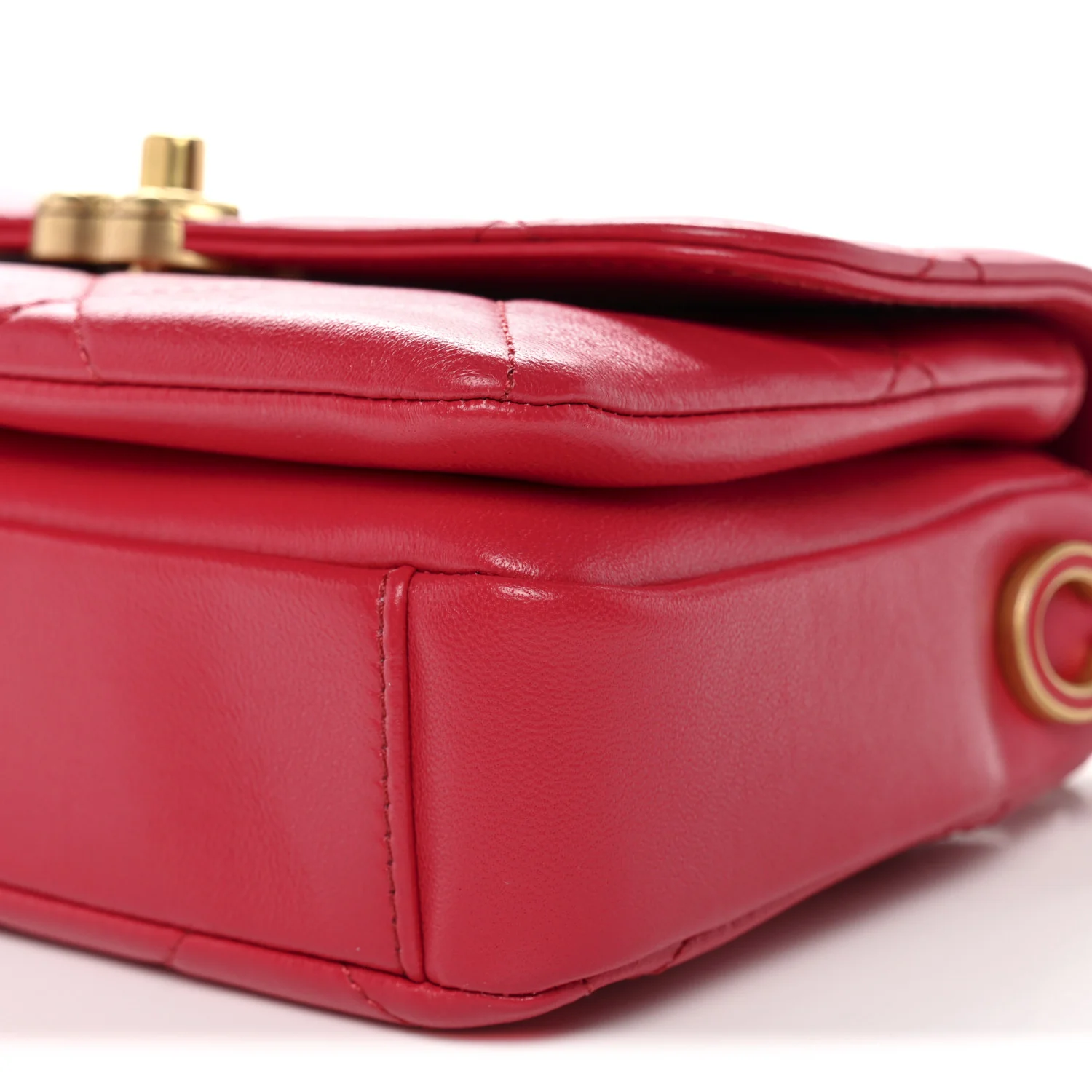 Lambskin Quilted Enamel Chain Logo Mini Flap Red - Image 10