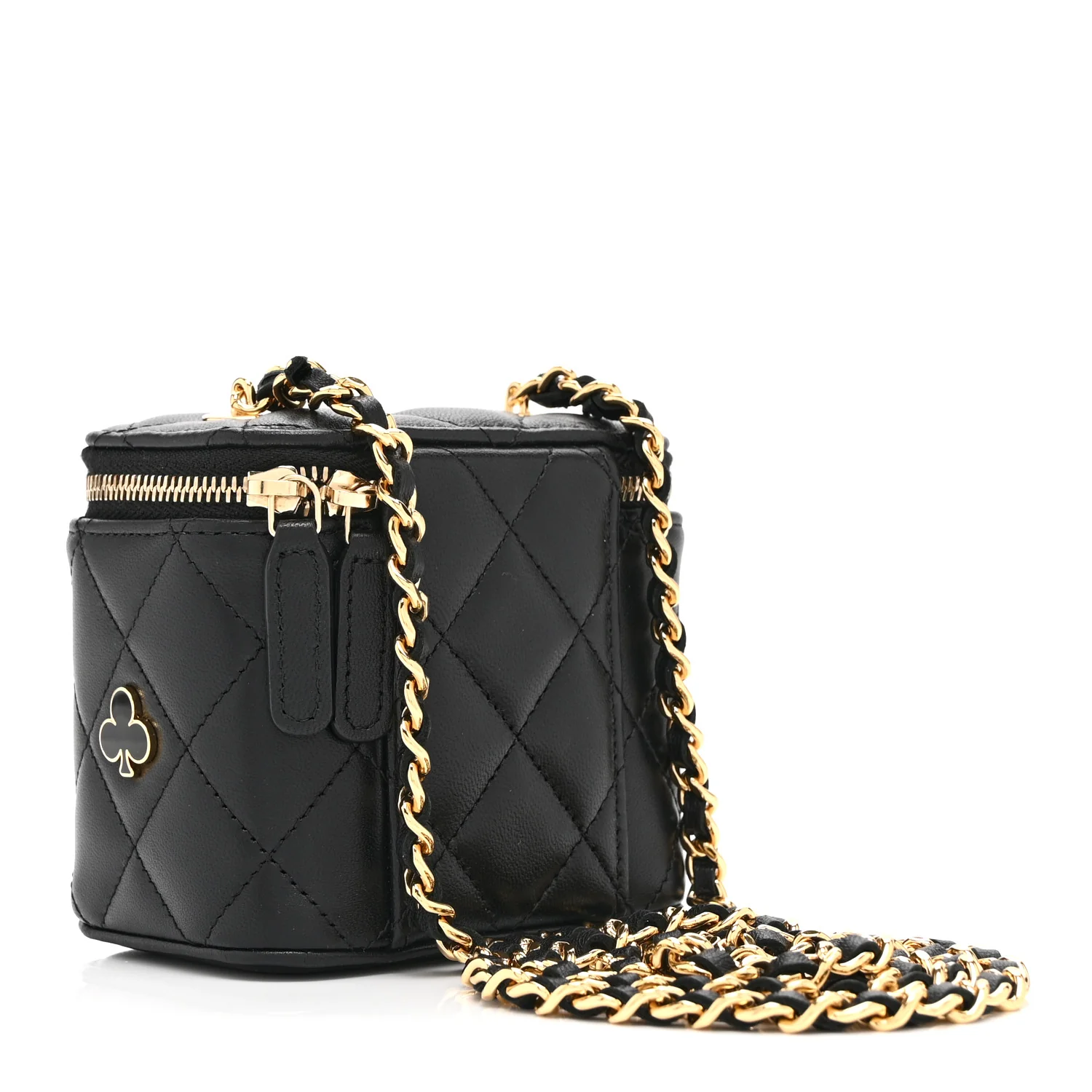 Lambskin Quilted Enamel Coco Casino Mini Vanity Case With Chain Black - Image 3