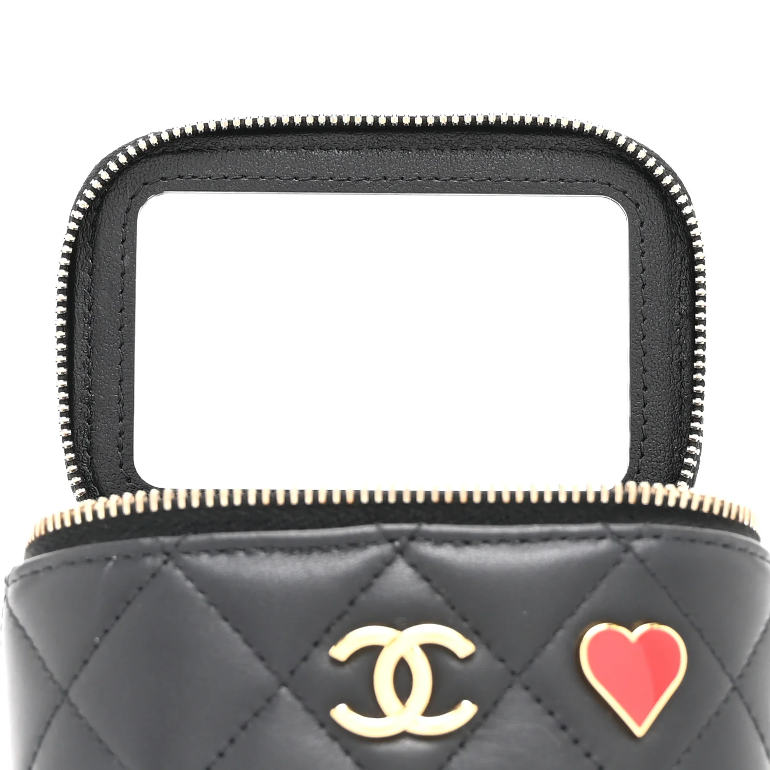 Lambskin Quilted Enamel Coco Casino Mini Vanity Case With Chain Black - Image 6