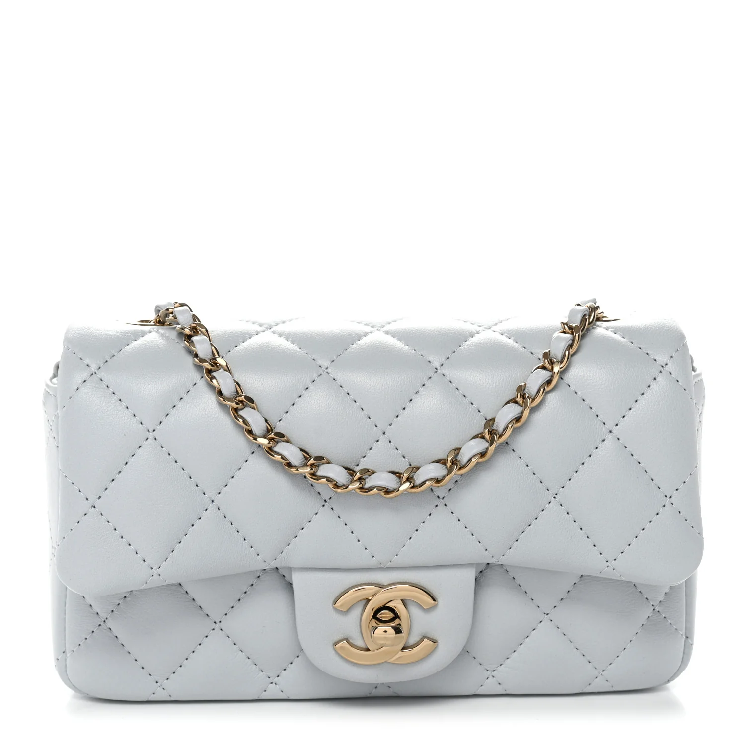 Lambskin Quilted Extra Mini Rectangular Flap Light Blue