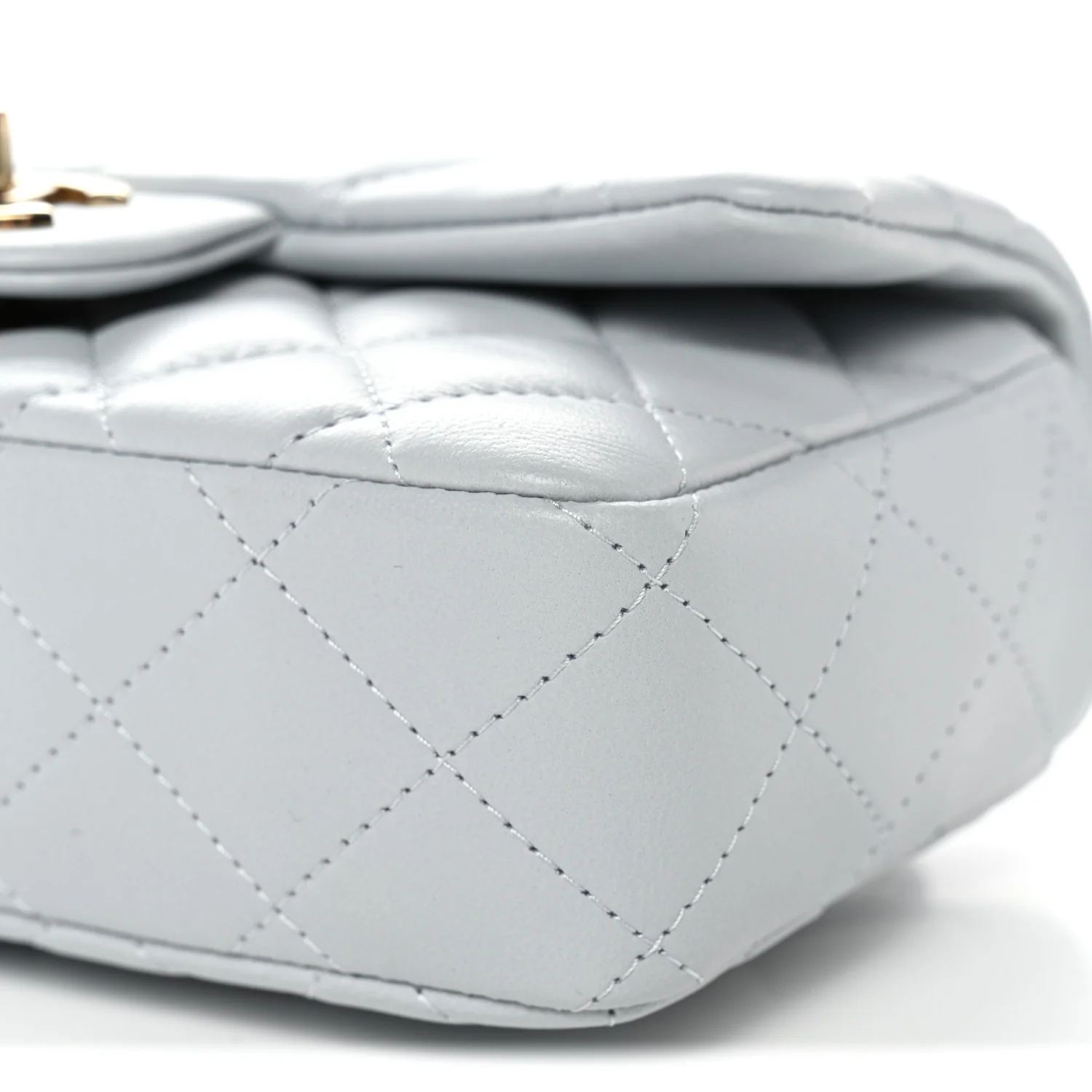 Lambskin Quilted Extra Mini Rectangular Flap Light Blue - Image 10