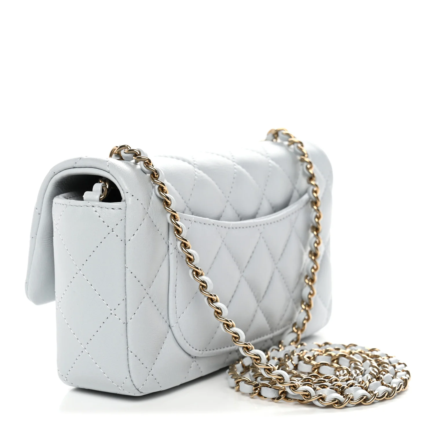 Lambskin Quilted Extra Mini Rectangular Flap Light Blue - Image 3