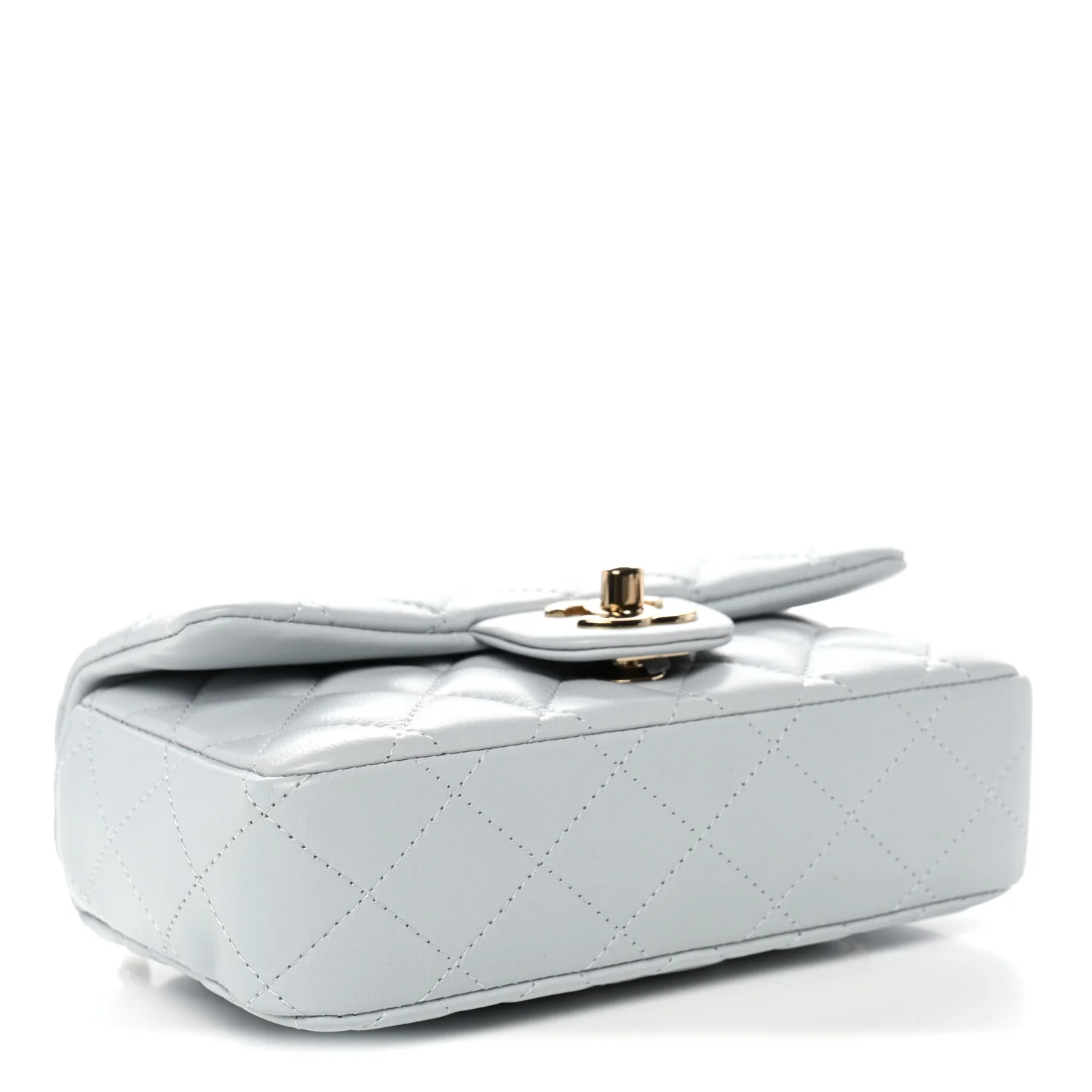 Lambskin Quilted Extra Mini Rectangular Flap Light Blue - Image 4