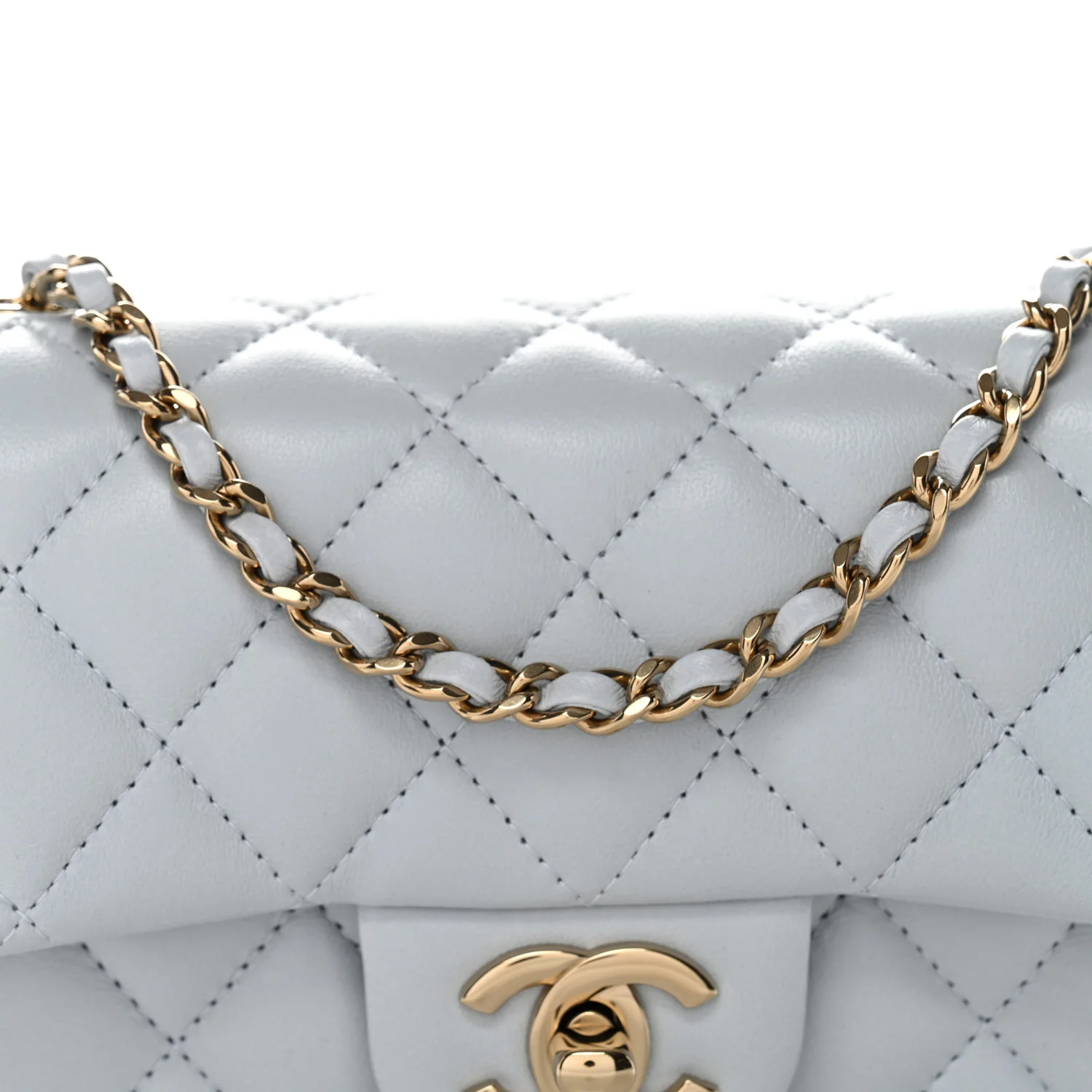 Lambskin Quilted Extra Mini Rectangular Flap Light Blue - Image 8