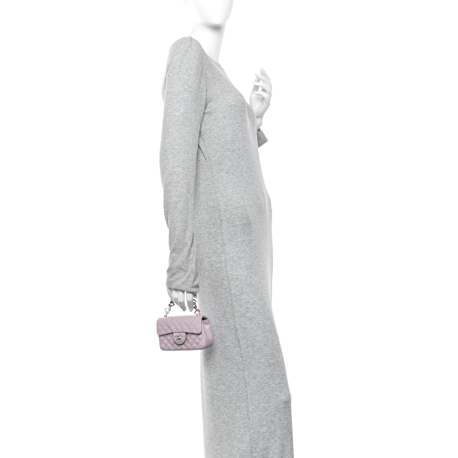 Lambskin Quilted Extra Mini Valentine Flap Lilac - Image 2
