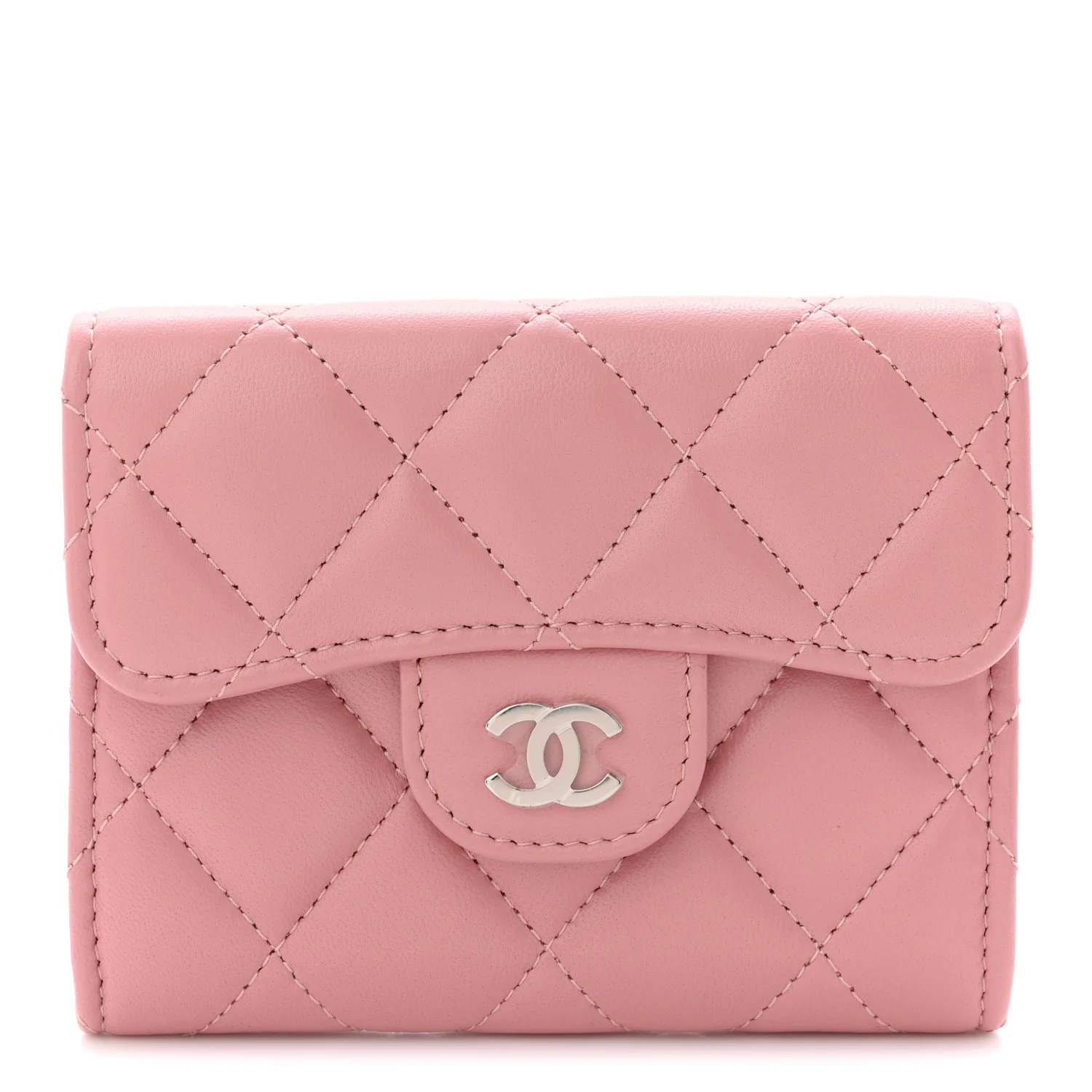 Lambskin Quilted Flap Card Holder Pink
