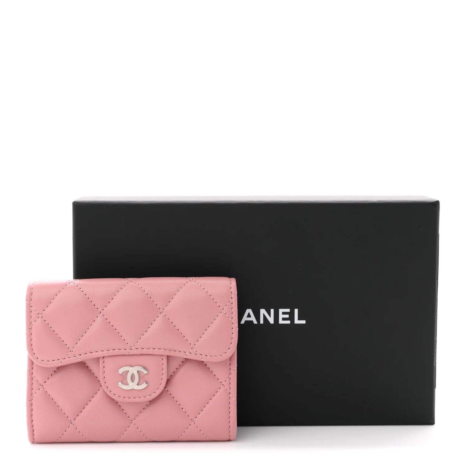 Lambskin Quilted Flap Card Holder Pink - Image 8