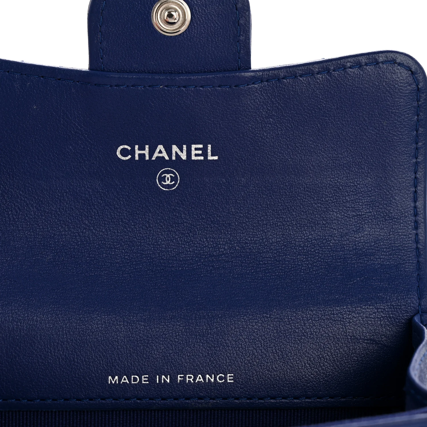 Lambskin Quilted Flap Card Holder Wallet Blue - Image 6