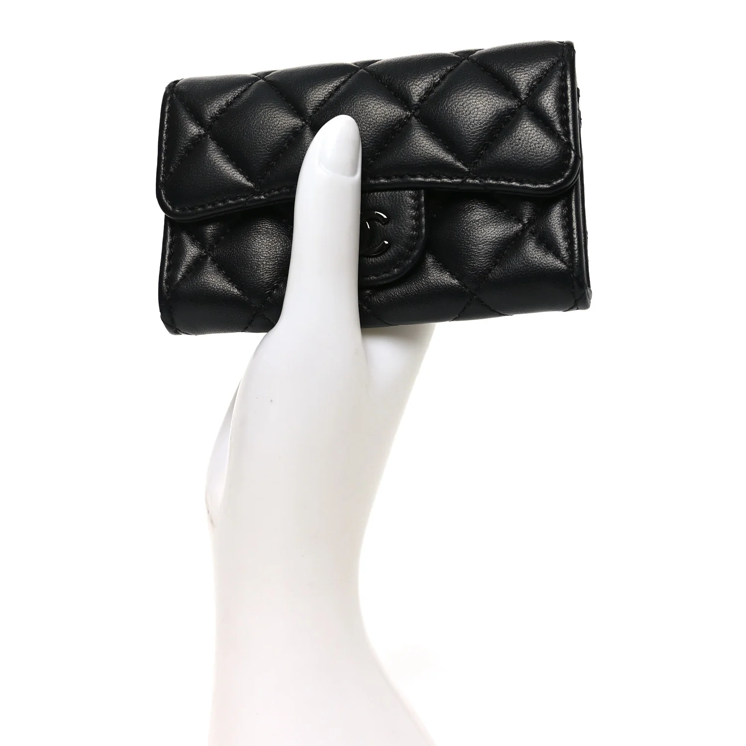 Lambskin Quilted Flap Card Holder Wallet So Black - Image 2