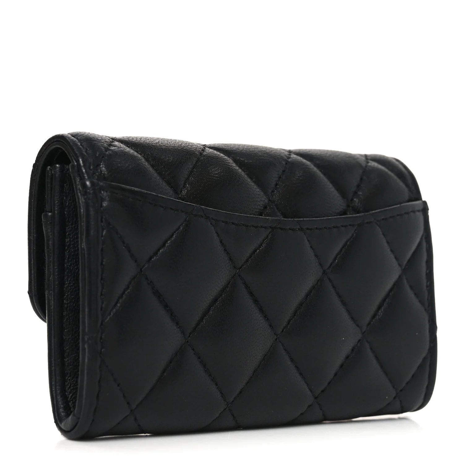 Lambskin Quilted Flap Card Holder Wallet So Black - Image 3