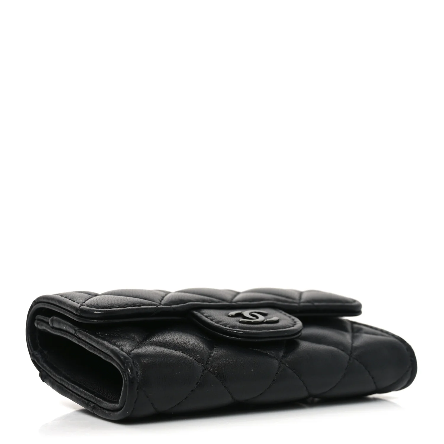 Lambskin Quilted Flap Card Holder Wallet So Black - Image 4