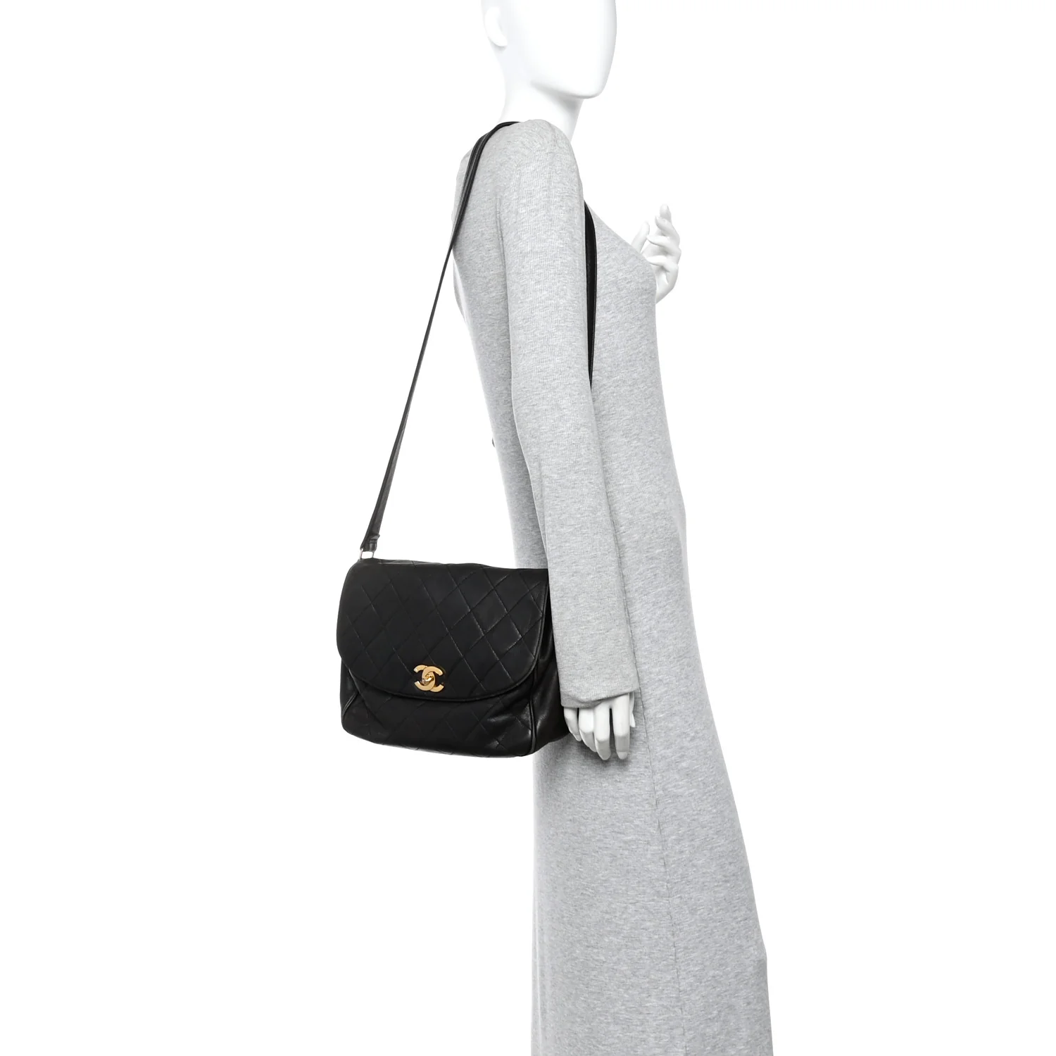 Lambskin Quilted Flap Shoulder Bag Black - Image 2
