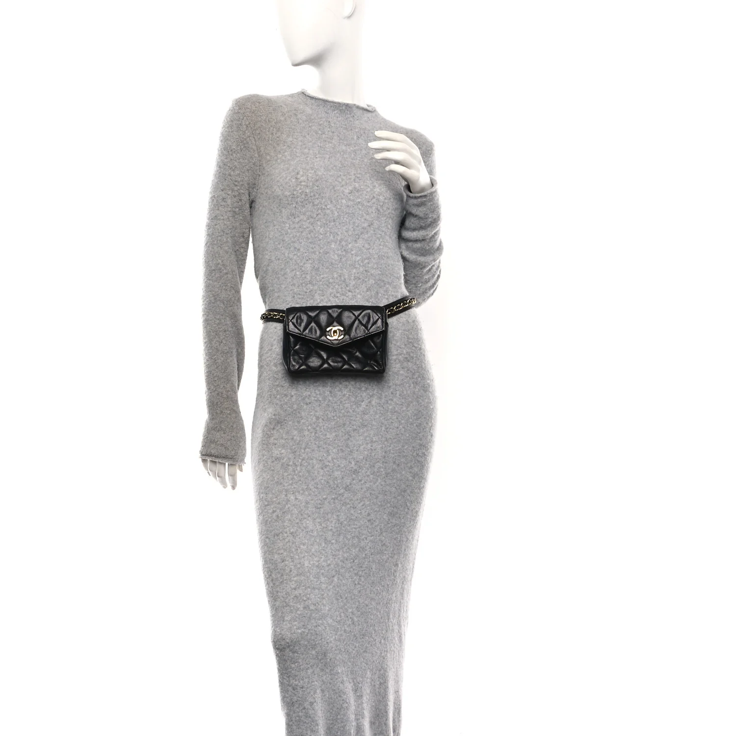 Lambskin Quilted Flap Waist Belt Bag 75 30 Black - Image 2