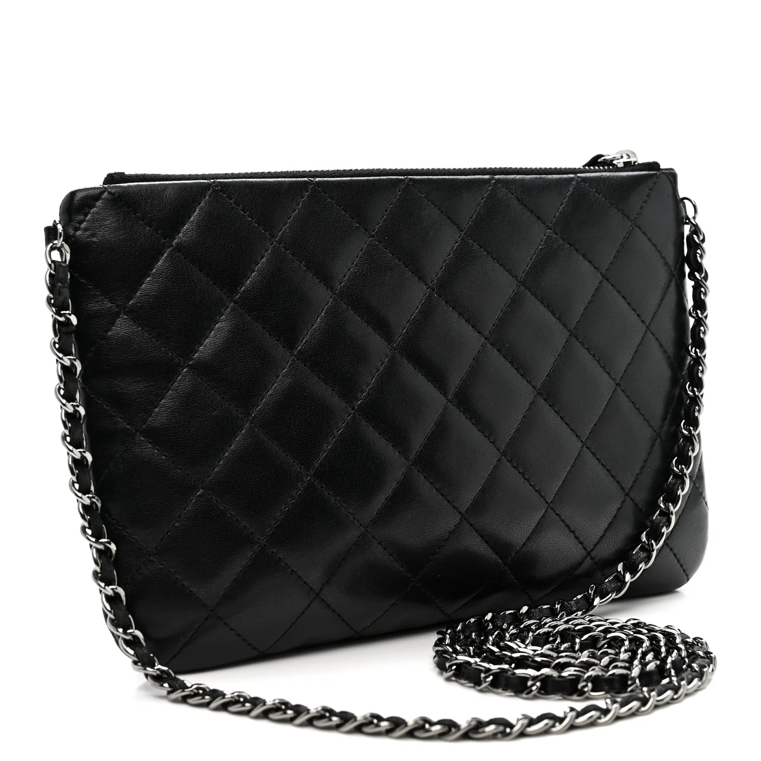 Lambskin Quilted Front Pocket Clutch With Chain Black - Image 3