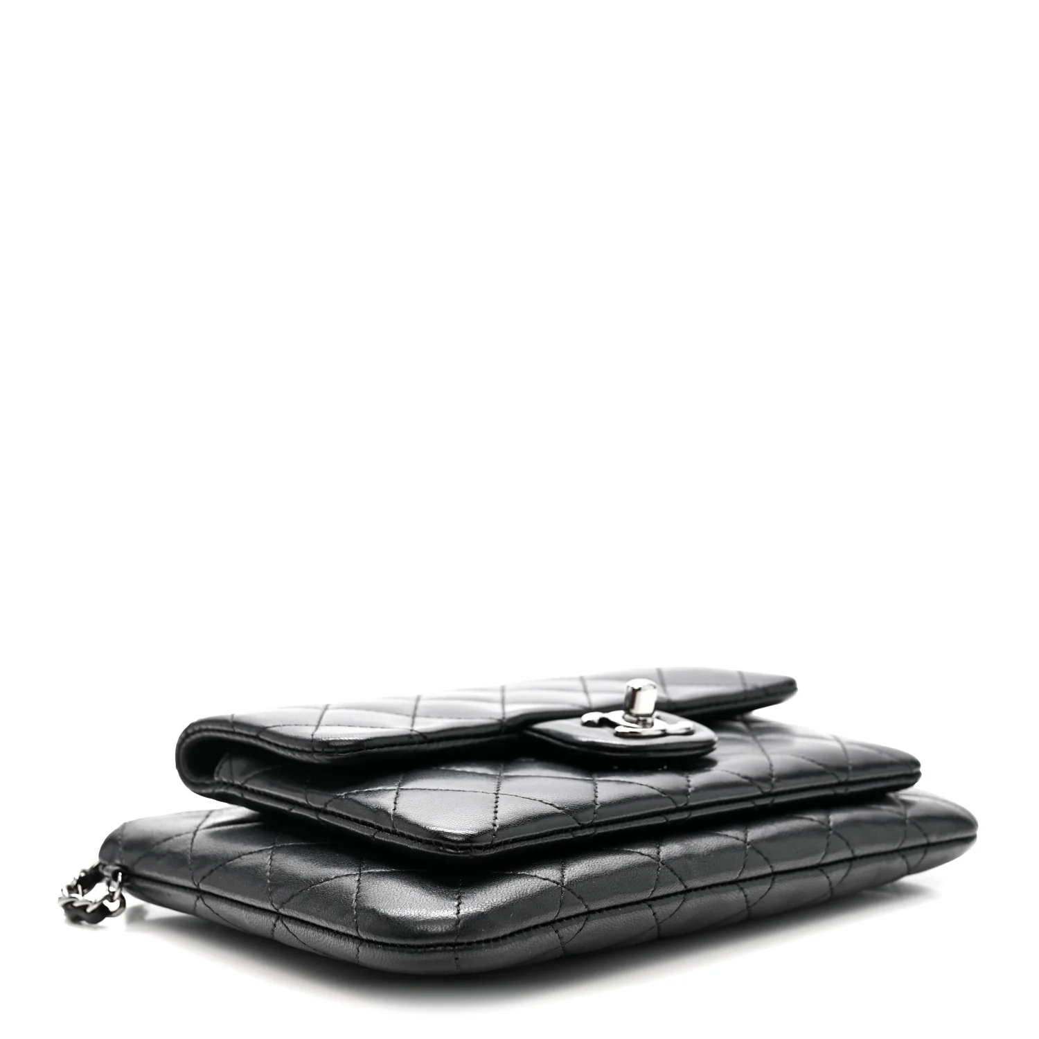 Lambskin Quilted Front Pocket Clutch With Chain Black - Image 4