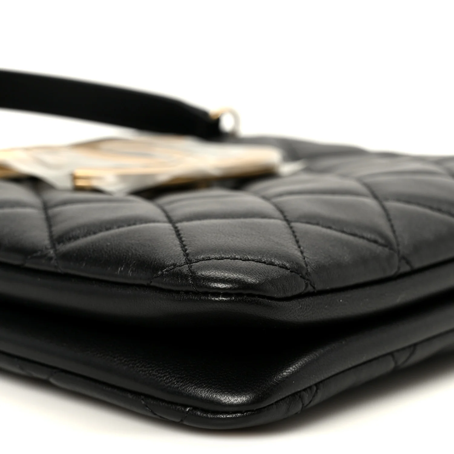 Lambskin Quilted Giant CC Shoulder Bag Black - Image 9