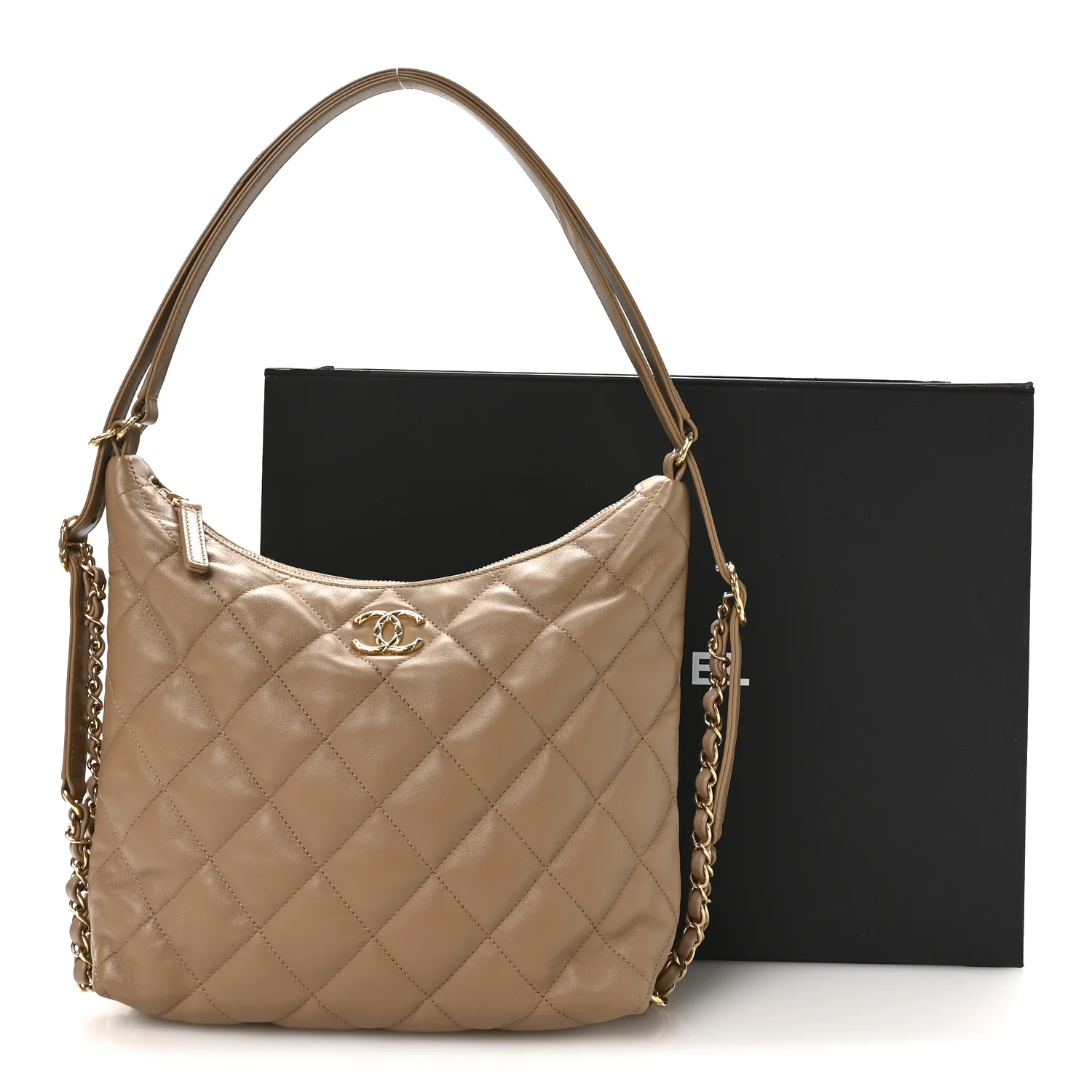Lambskin Quilted Hobo Beige - Image 10