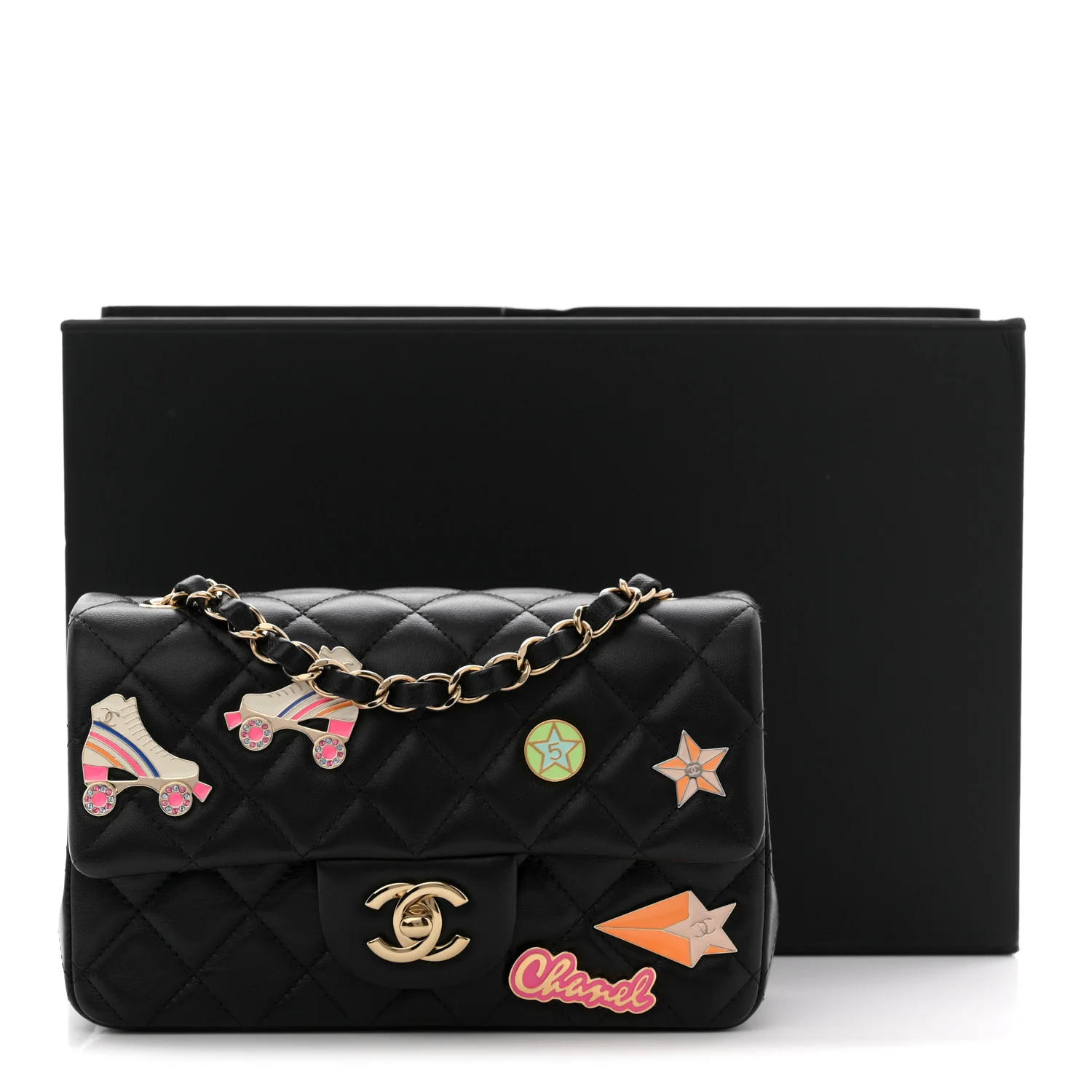 Lambskin Quilted Hollywood Charms Mini Rectangular Flap Black - Image 11