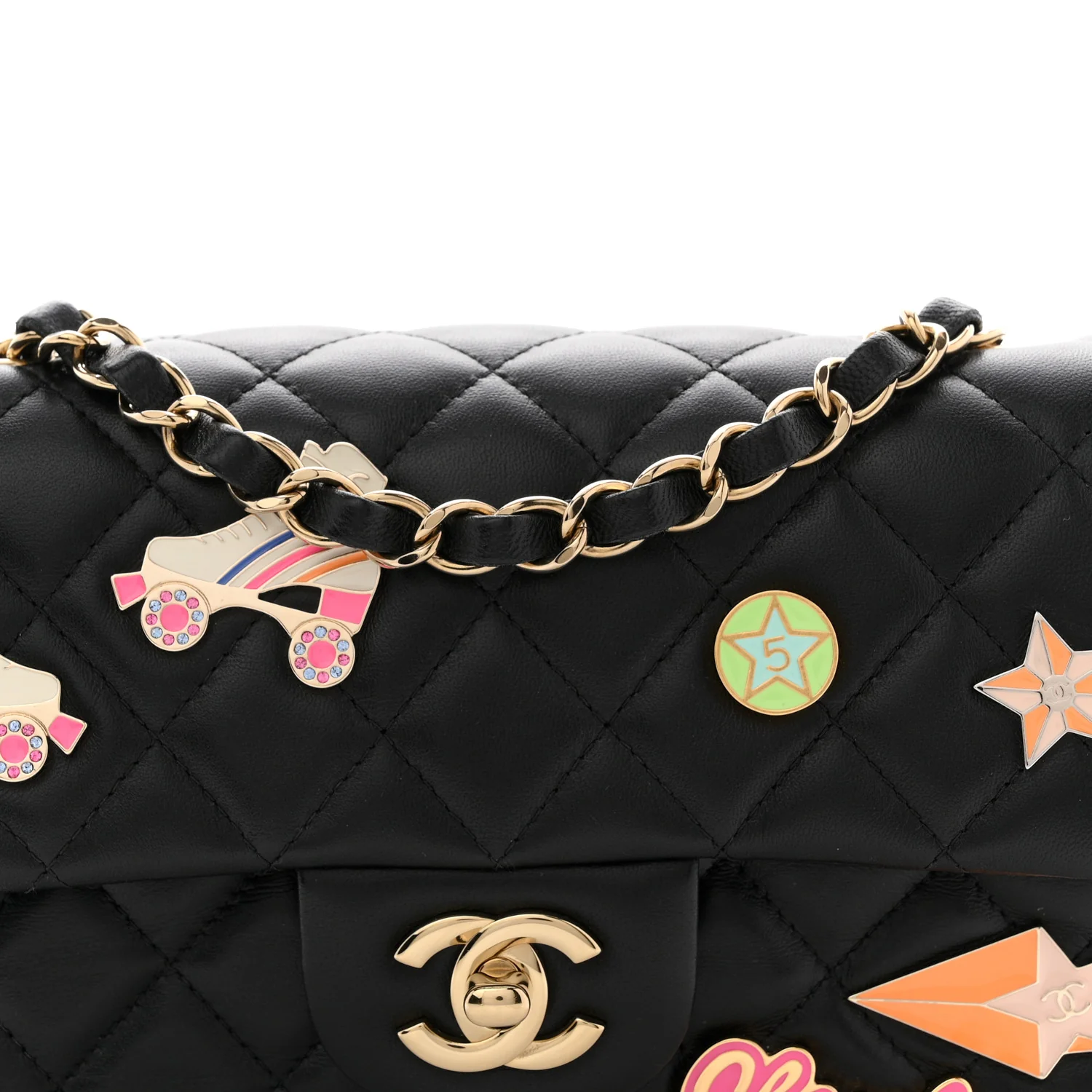 Lambskin Quilted Hollywood Charms Mini Rectangular Flap Black - Image 8