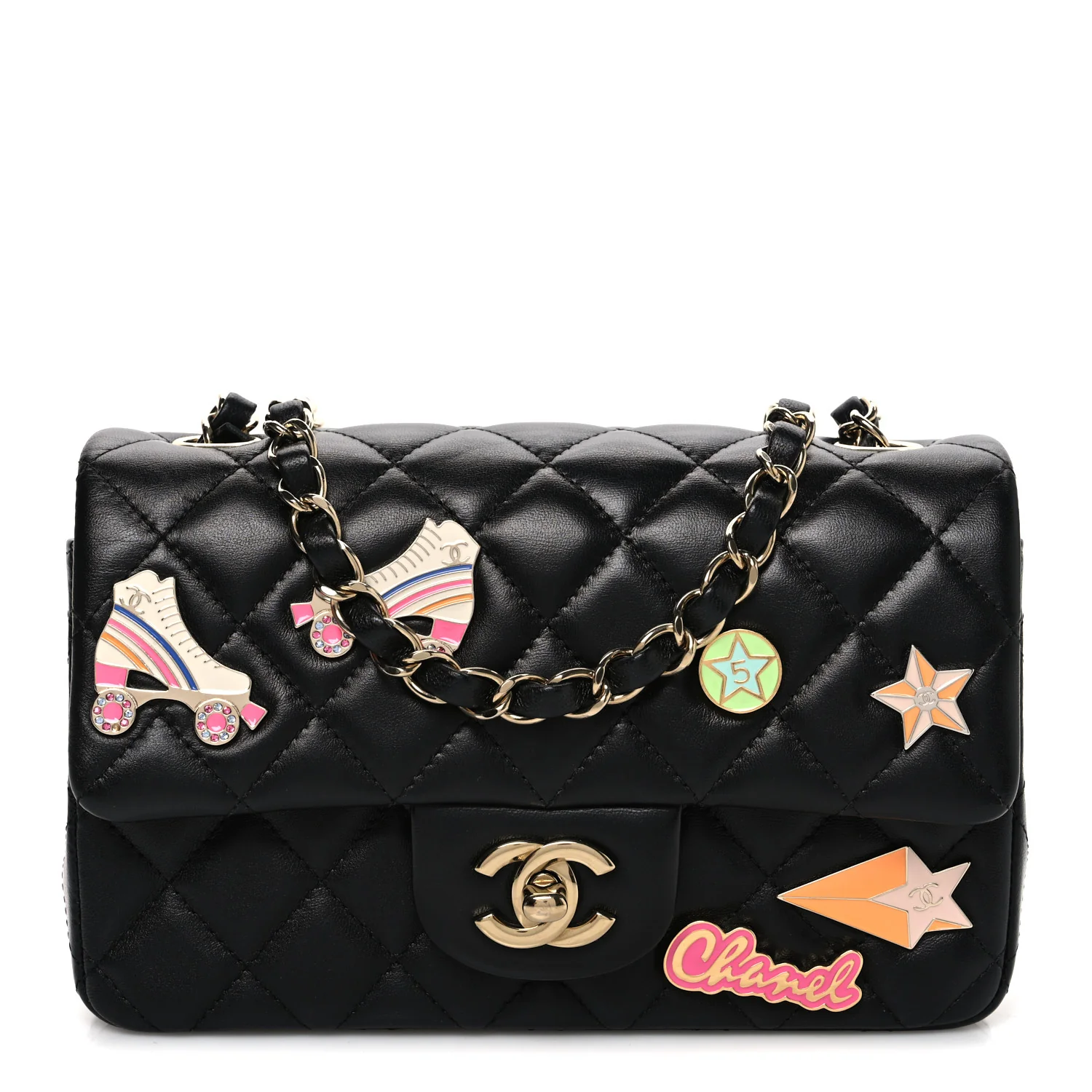 Lambskin Quilted Hollywood Charms Mini Rectangular Flap Black