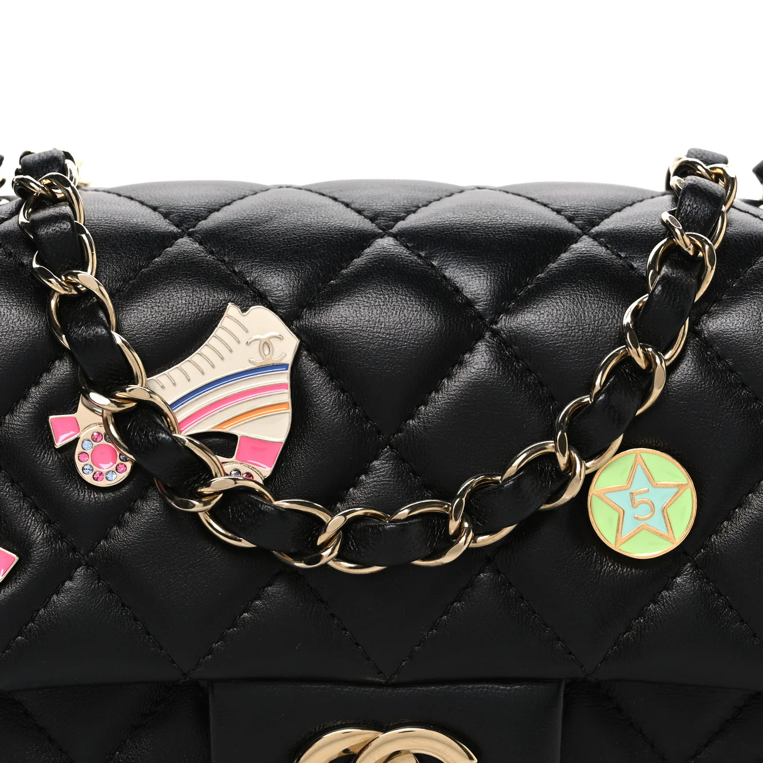 Lambskin Quilted Hollywood Charms Mini Rectangular Flap Black - Image 8