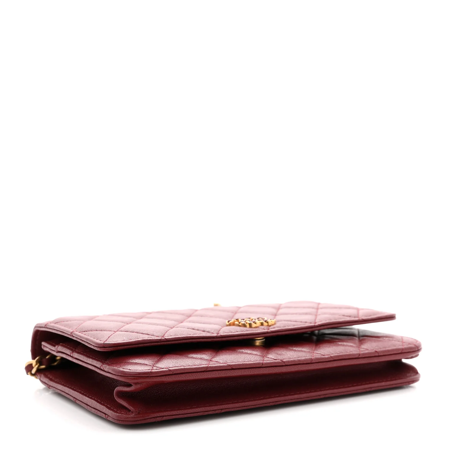 Lambskin Quilted Infinity Wallet On Chain WOC Burgundy - Image 4