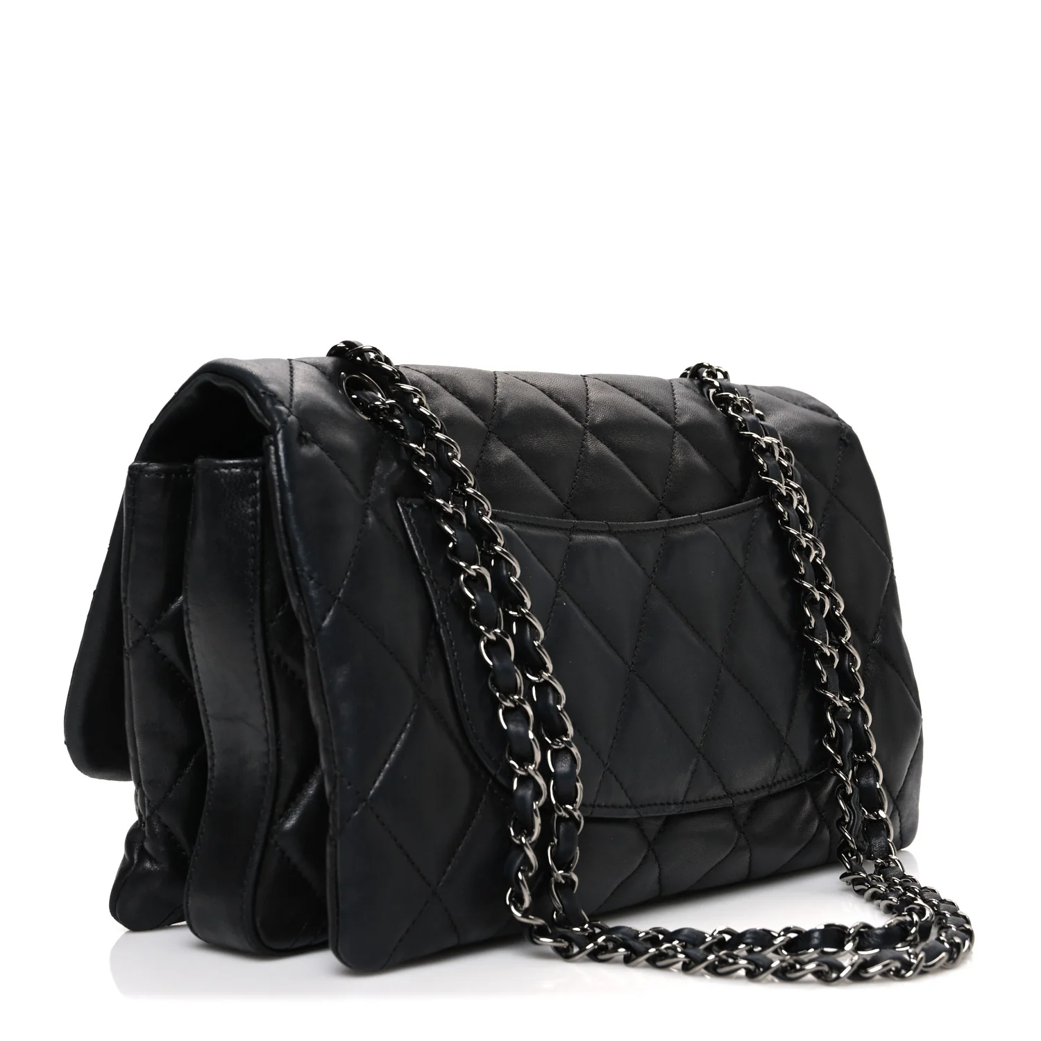 Lambskin Quilted Jumbo 3 Flap Black - Image 3