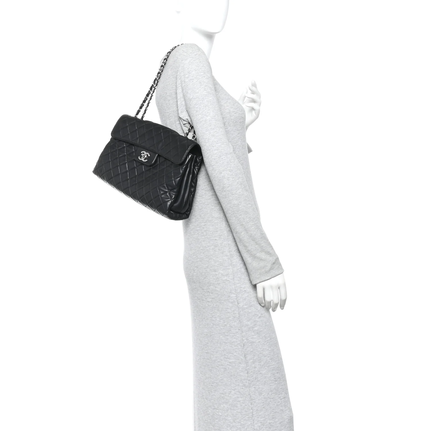 Lambskin Quilted Jumbo Chanel by 4 Flap Black - Image 2
