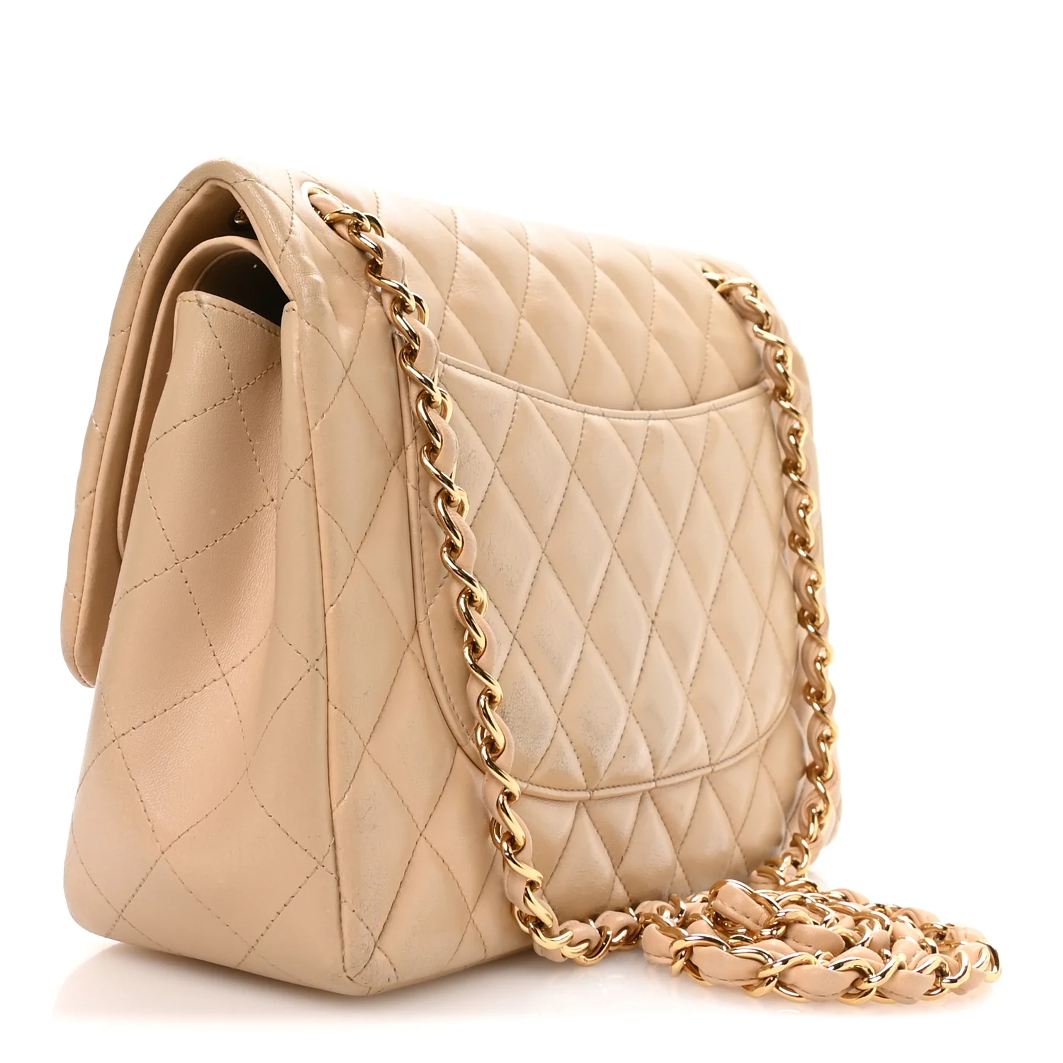 Lambskin Quilted Jumbo Double Flap Beige - Image 3