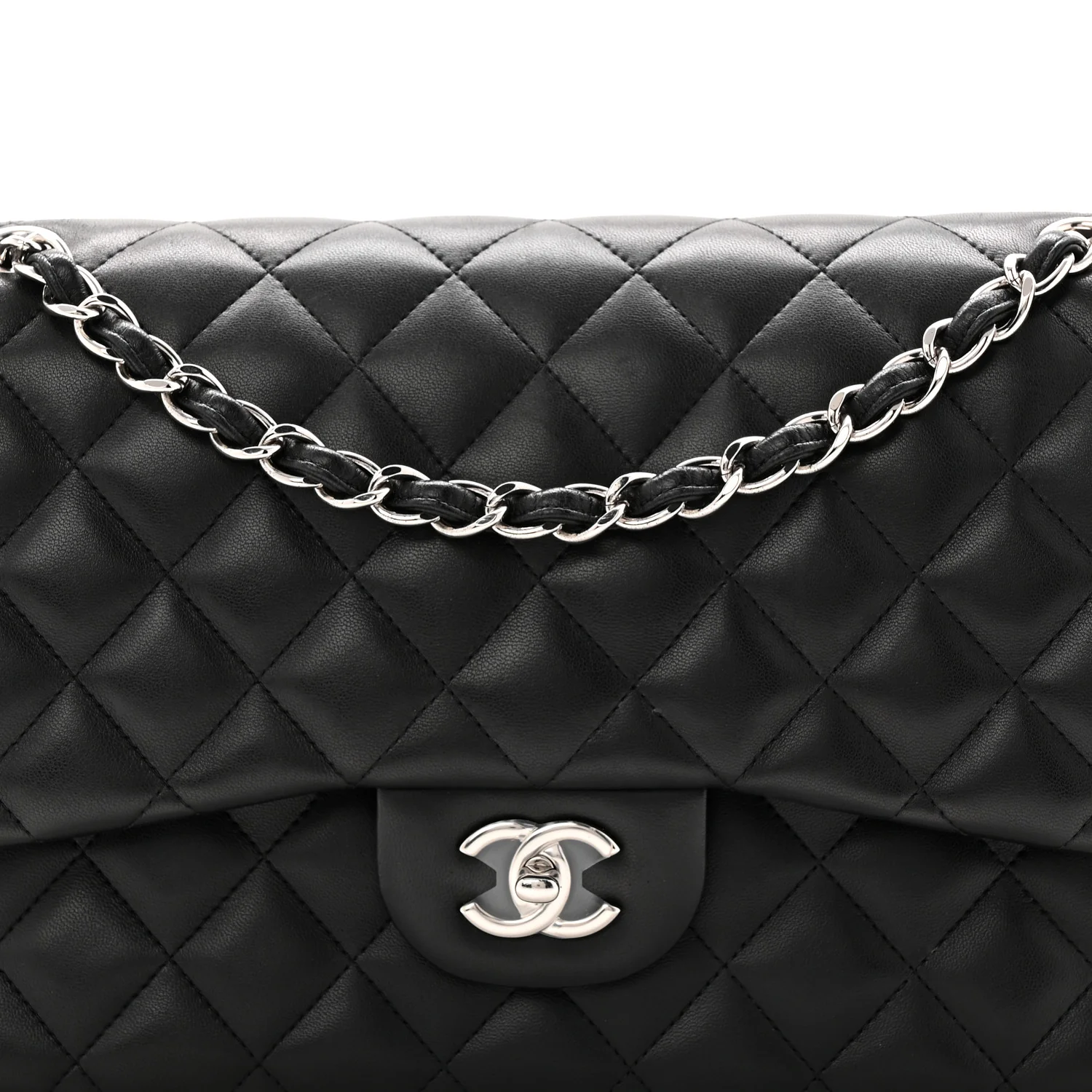 Lambskin Quilted Jumbo Double Flap Black - Image 8