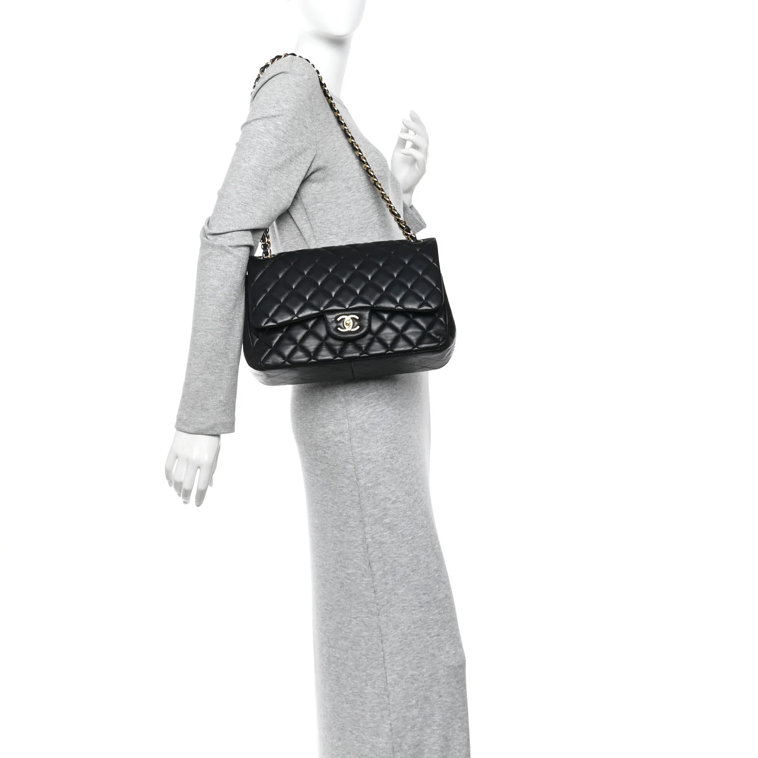 Lambskin Quilted Jumbo Double Flap Black - Image 2