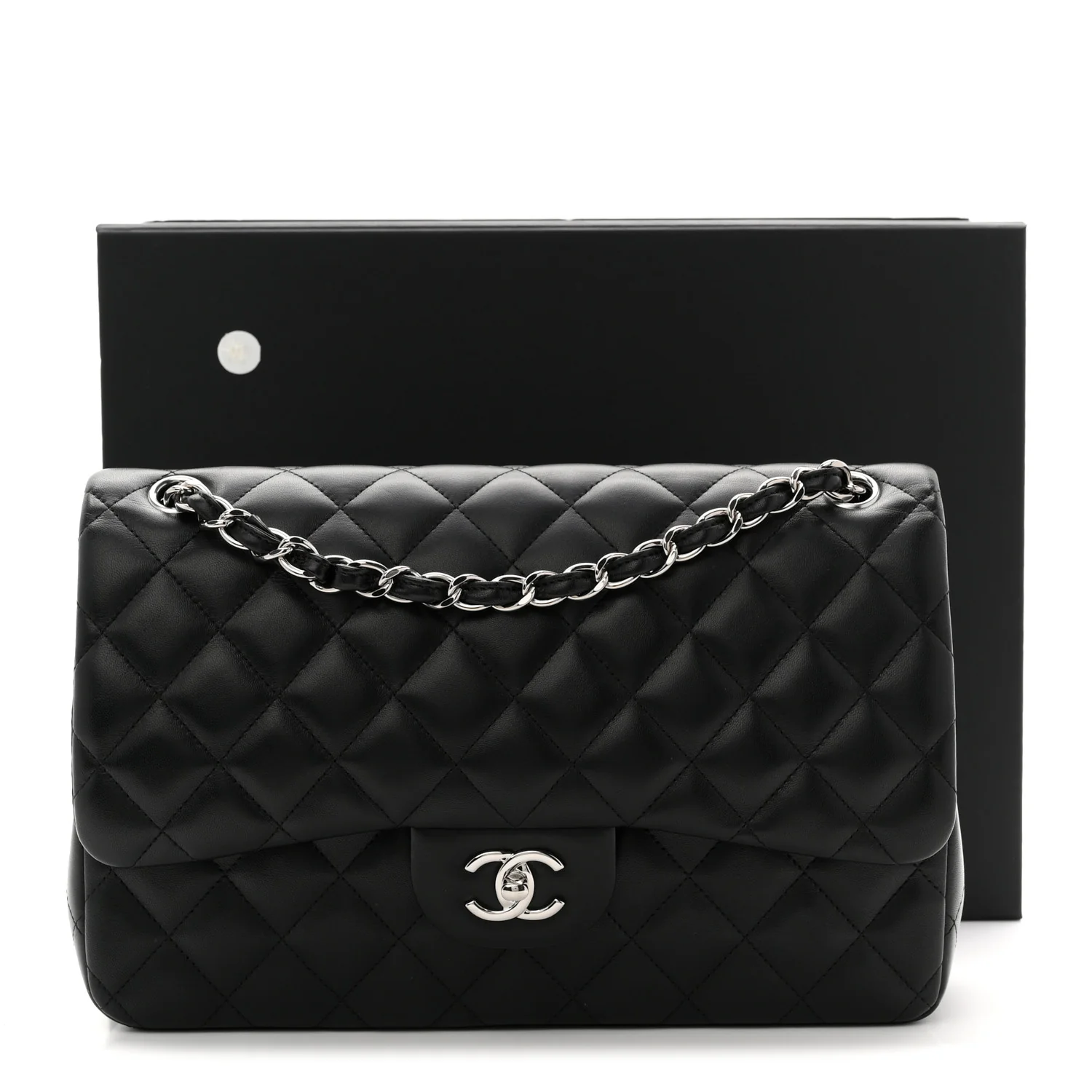 Lambskin Quilted Jumbo Double Flap Black - Image 11