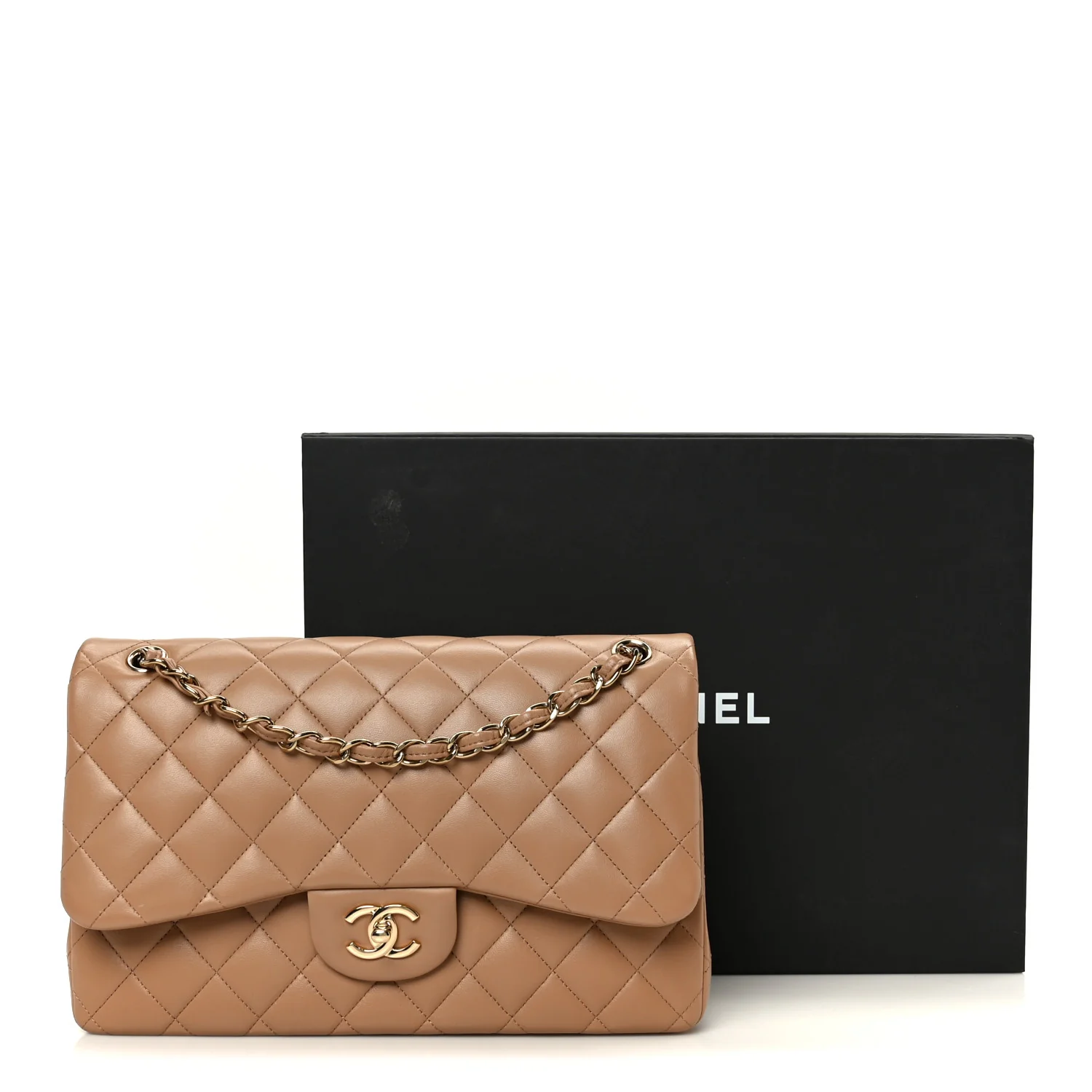 Lambskin Quilted Jumbo Double Flap Dark Beige - Image 12