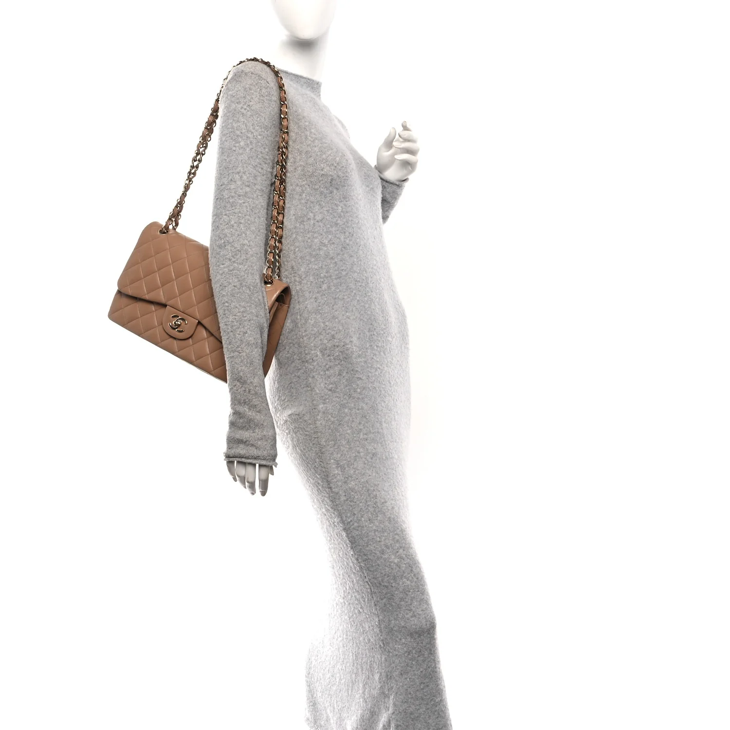 Lambskin Quilted Jumbo Double Flap Dark Beige - Image 2