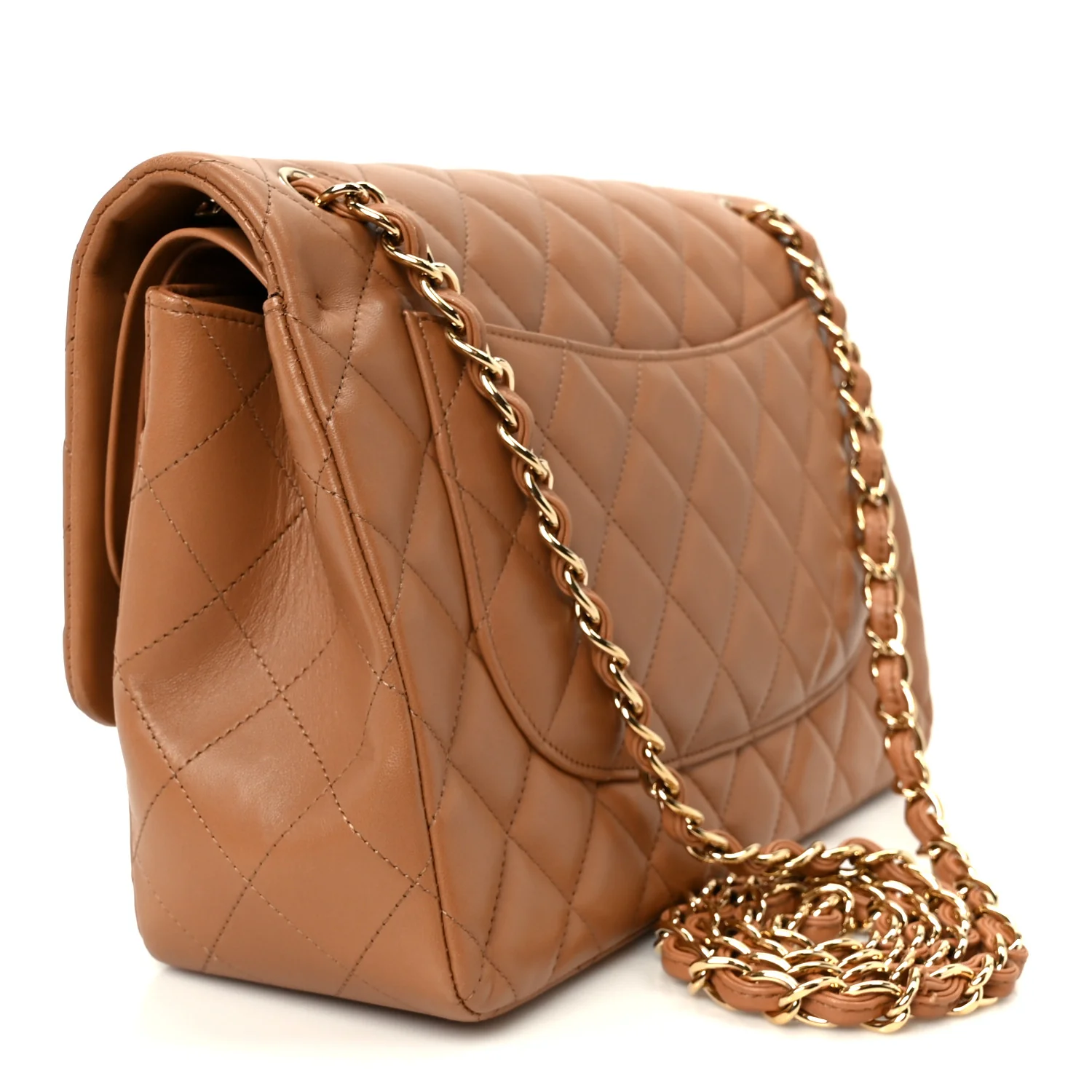 Lambskin Quilted Jumbo Double Flap Dark Beige - Image 3