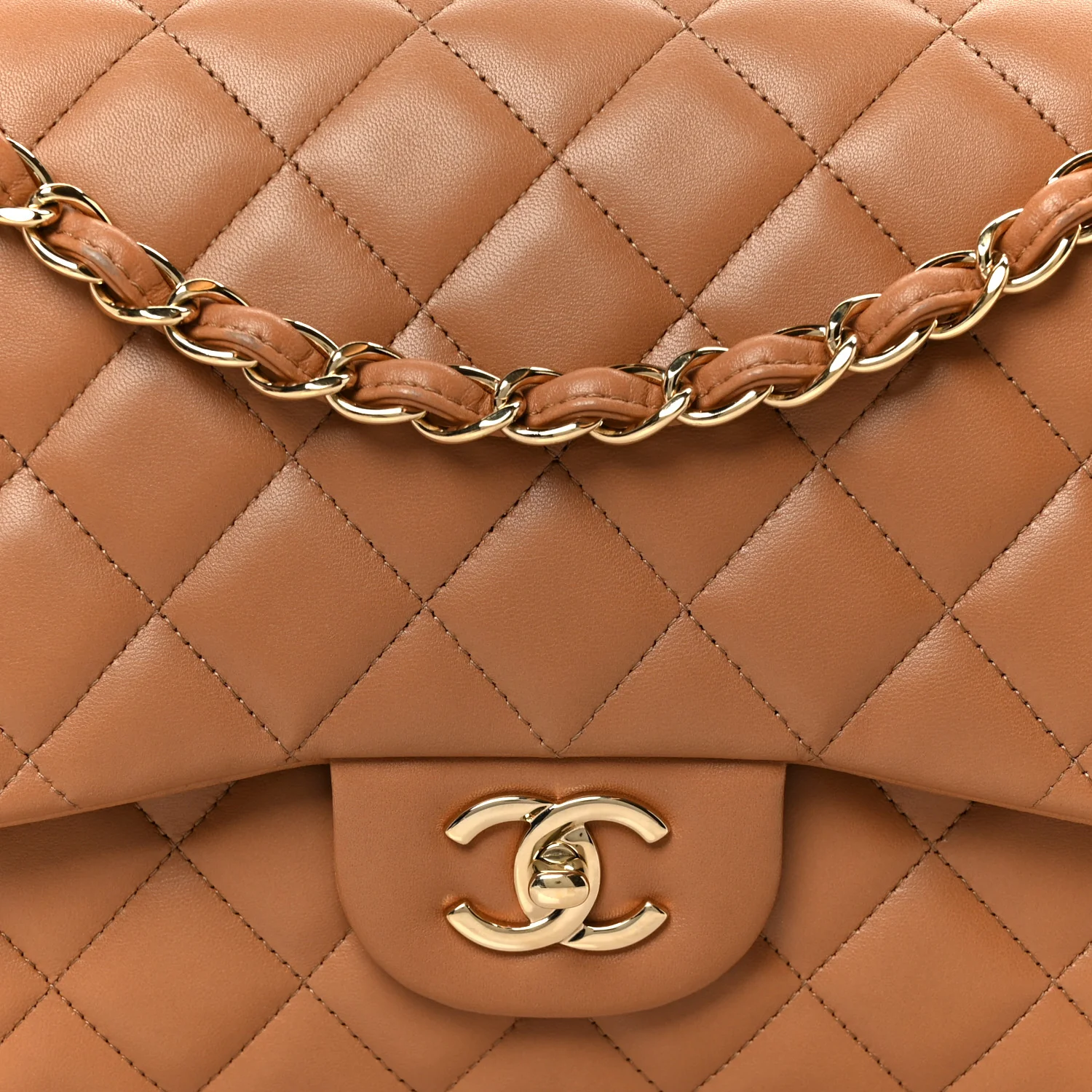 Lambskin Quilted Jumbo Double Flap Dark Beige - Image 9