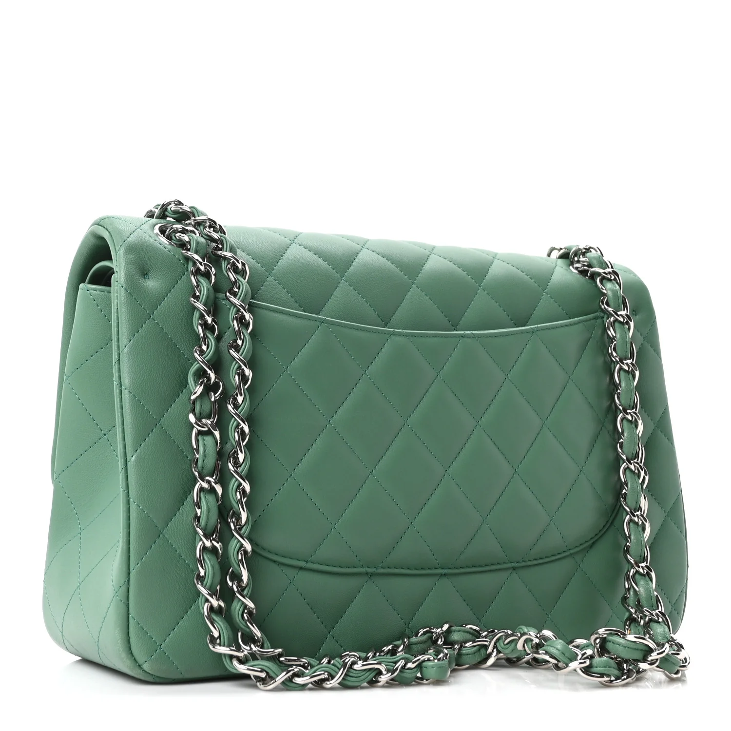 Lambskin Quilted Jumbo Double Flap Green - Image 3