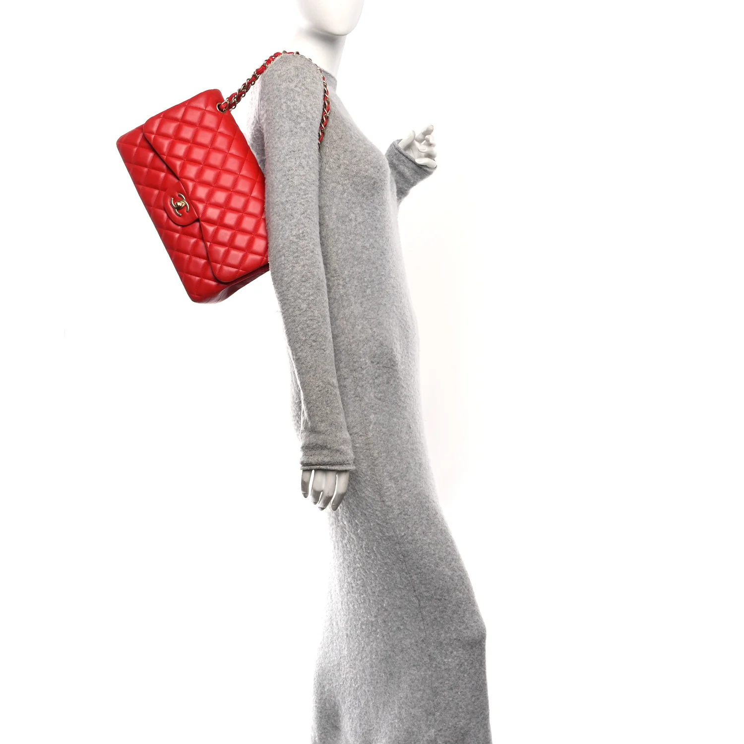 Lambskin Quilted Jumbo Double Flap Red - Image 2